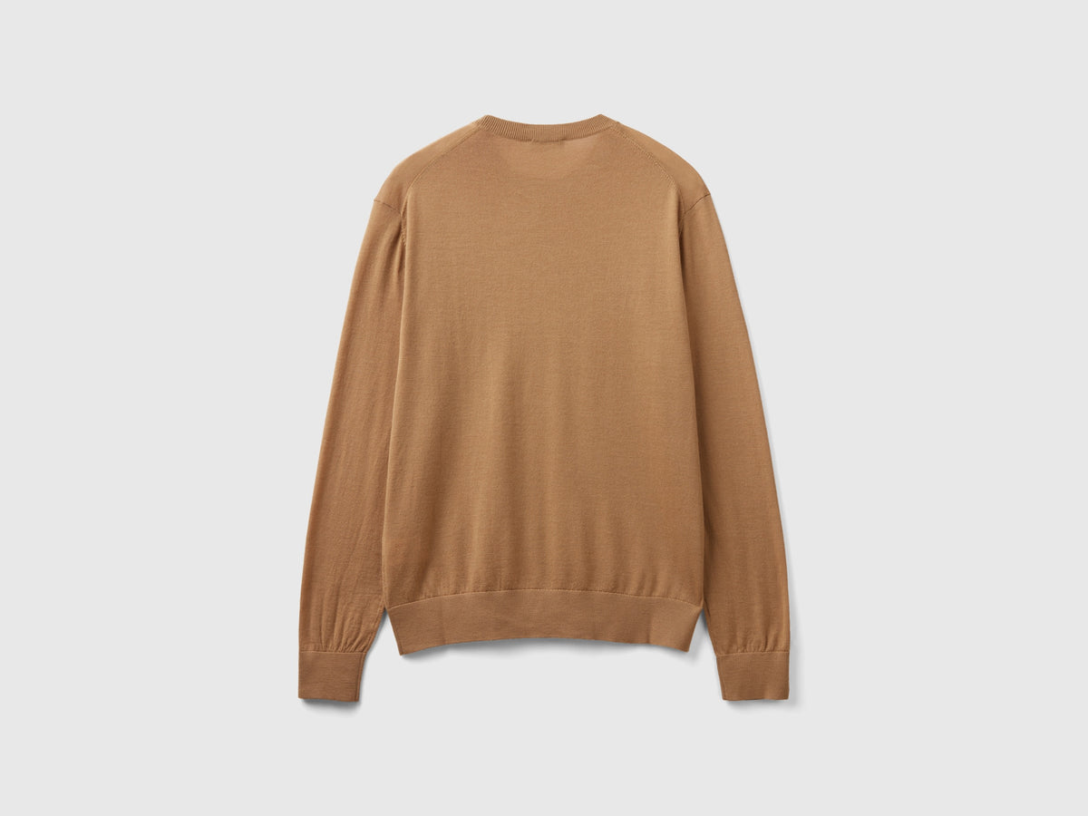 Camel pure Merino wool jumper