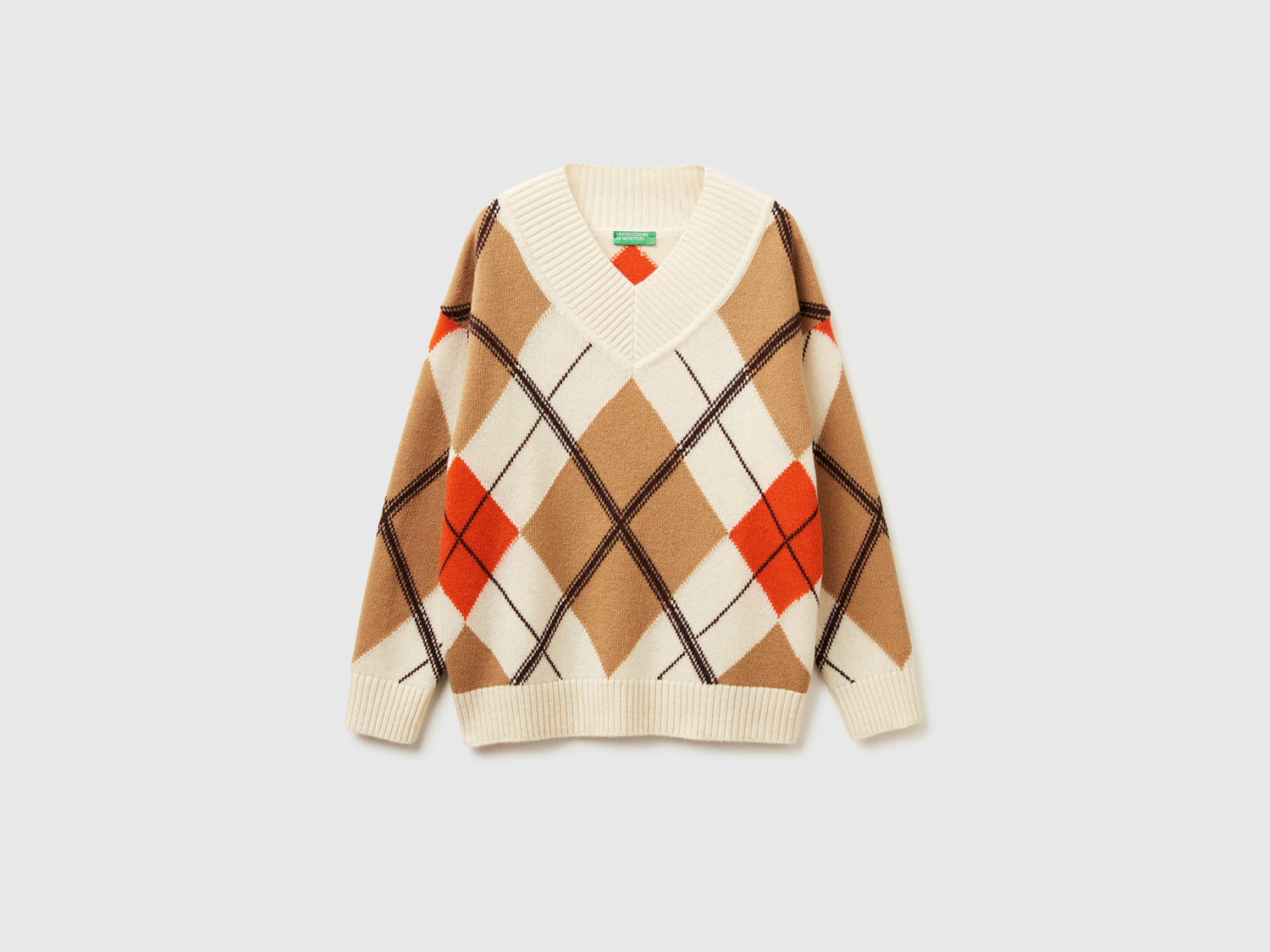 Maglione con intarsio rombi da donna cammello | Benetton Outlet