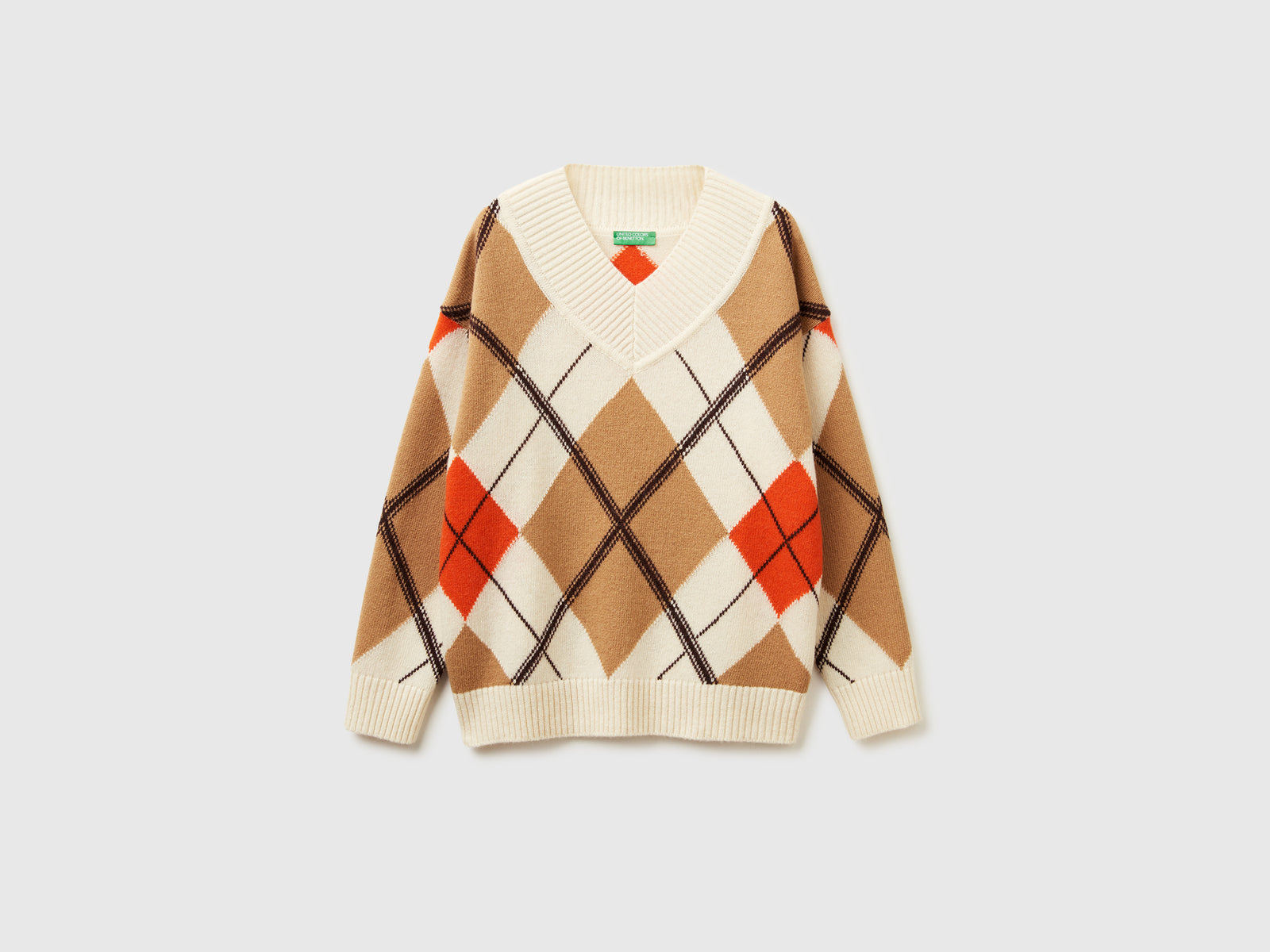 Maglione con intarsio rombi da donna cammello | Benetton Outlet