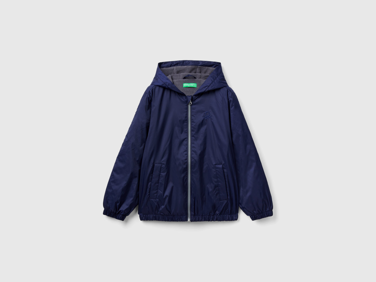 Giubbino in nylon con zip e cappuccio da bambino blu scuro | Benetton Outlet