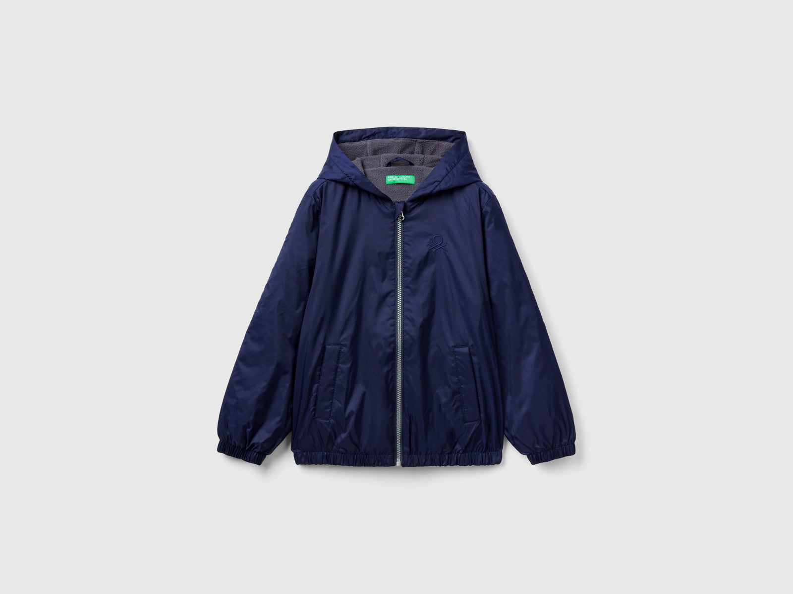 Giubbino in nylon con zip e cappuccio da bambino blu scuro | Benetton Outlet