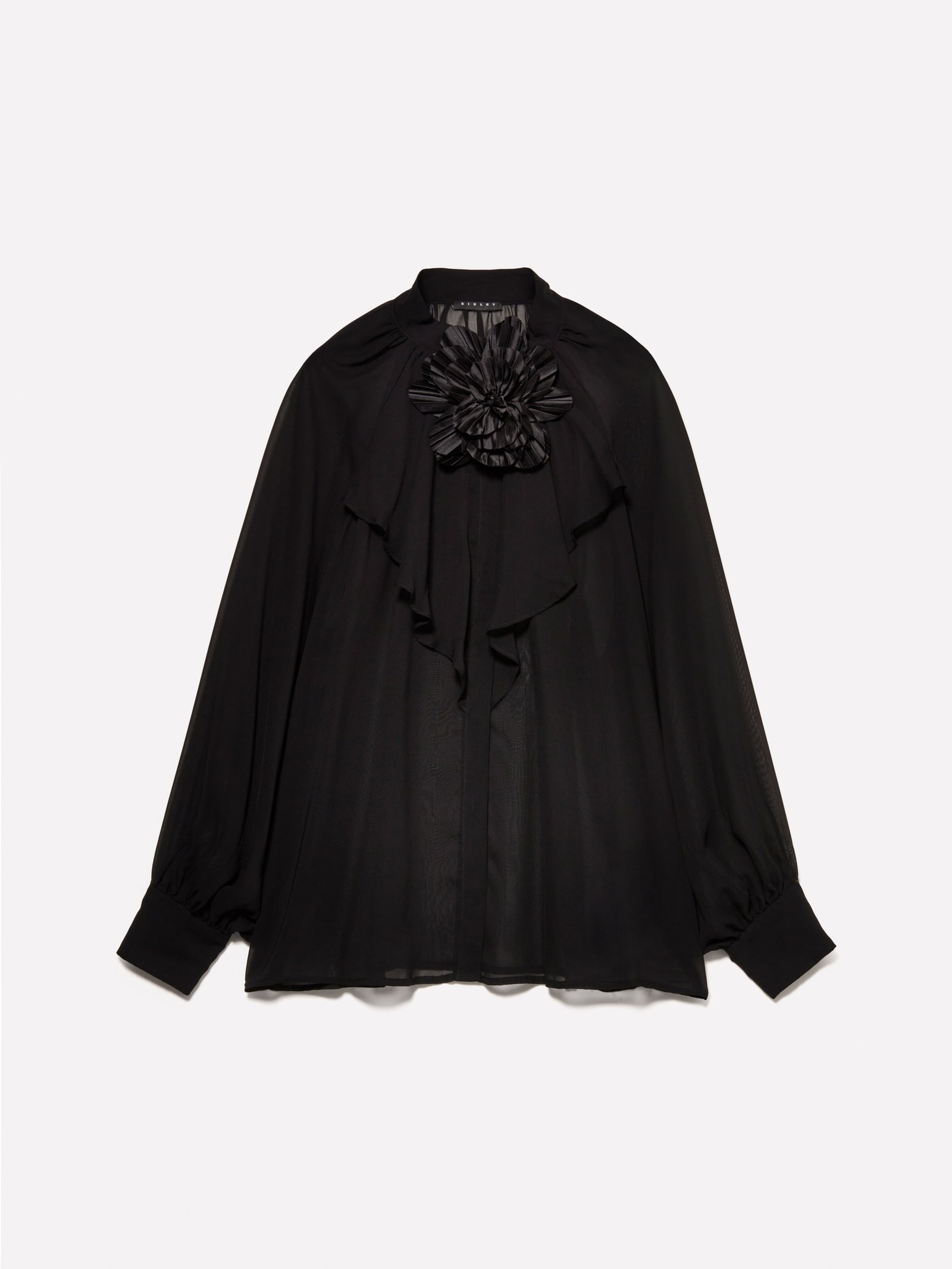 Camicia in chiffon con maxi spilla da donna nero | Sisley Outlet