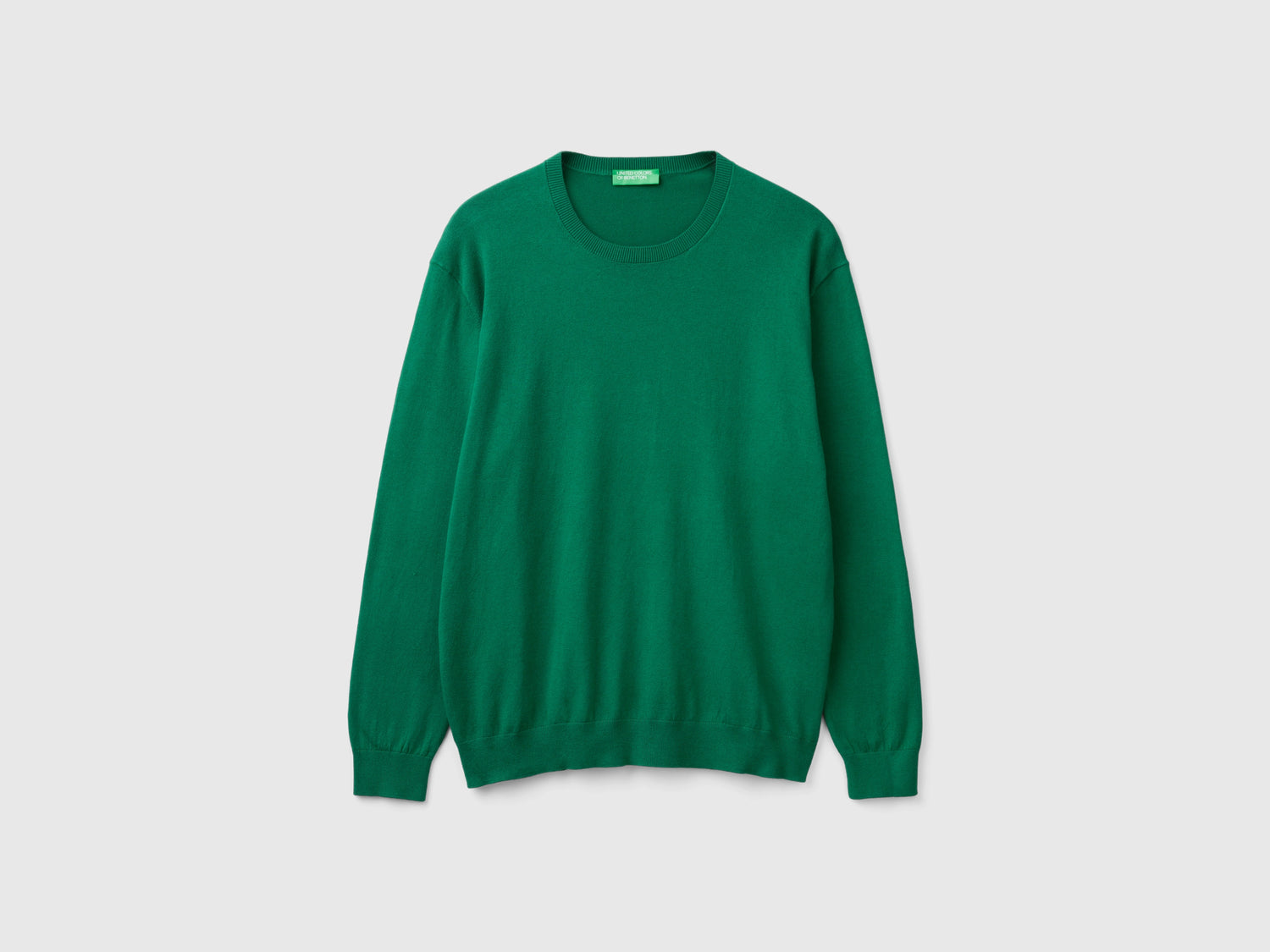 Maglia girocollo in misto cotone leggero da uomo verde scuro | Benetton Outlet
