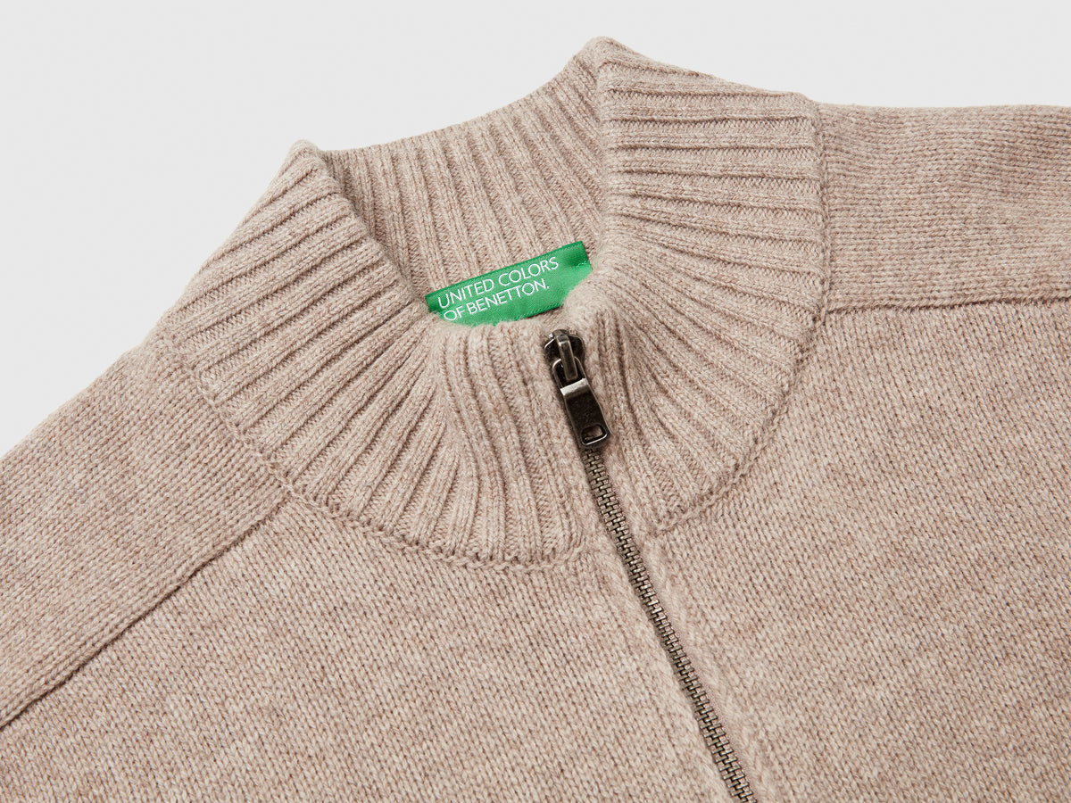 Cardigan con zip in pura lana Merino