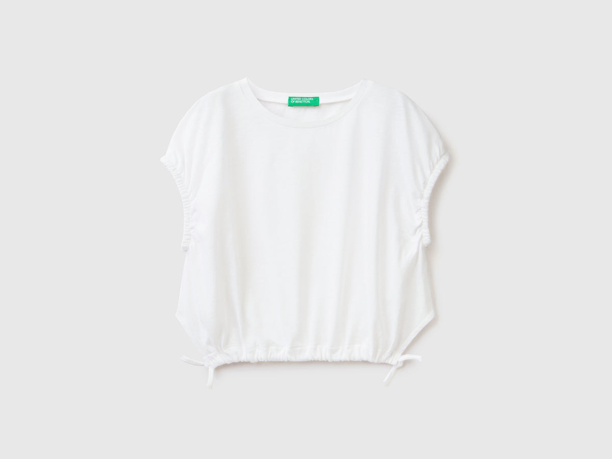 T-shirt girocollo in misto cotone e lino