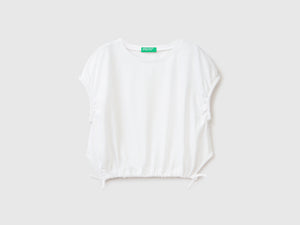 T-shirt girocollo in misto cotone e lino