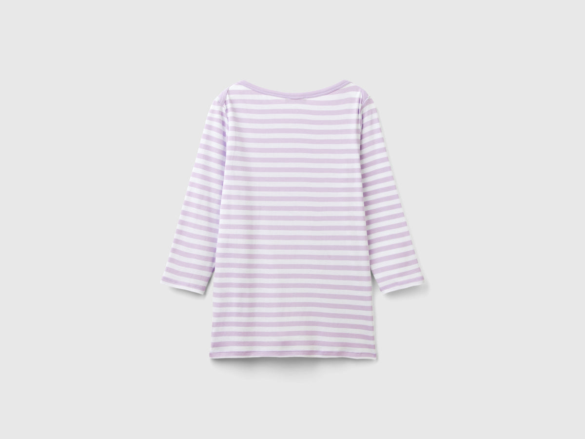 T-shirt manica 3/4 a righe in puro cotone