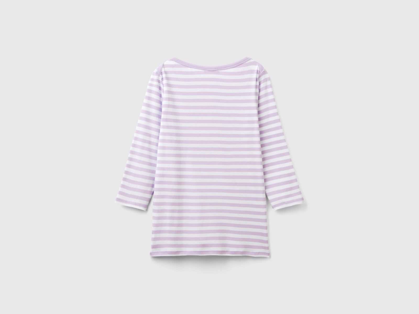 T-shirt manica 3/4 a righe in puro cotone da donna lilla 2 | Benetton Outlet