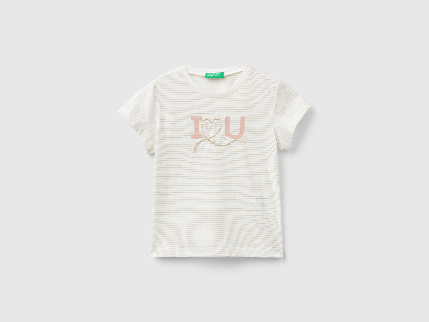 T-shirt con ricamo in corda da bimba bianco panna | Benetton Outlet