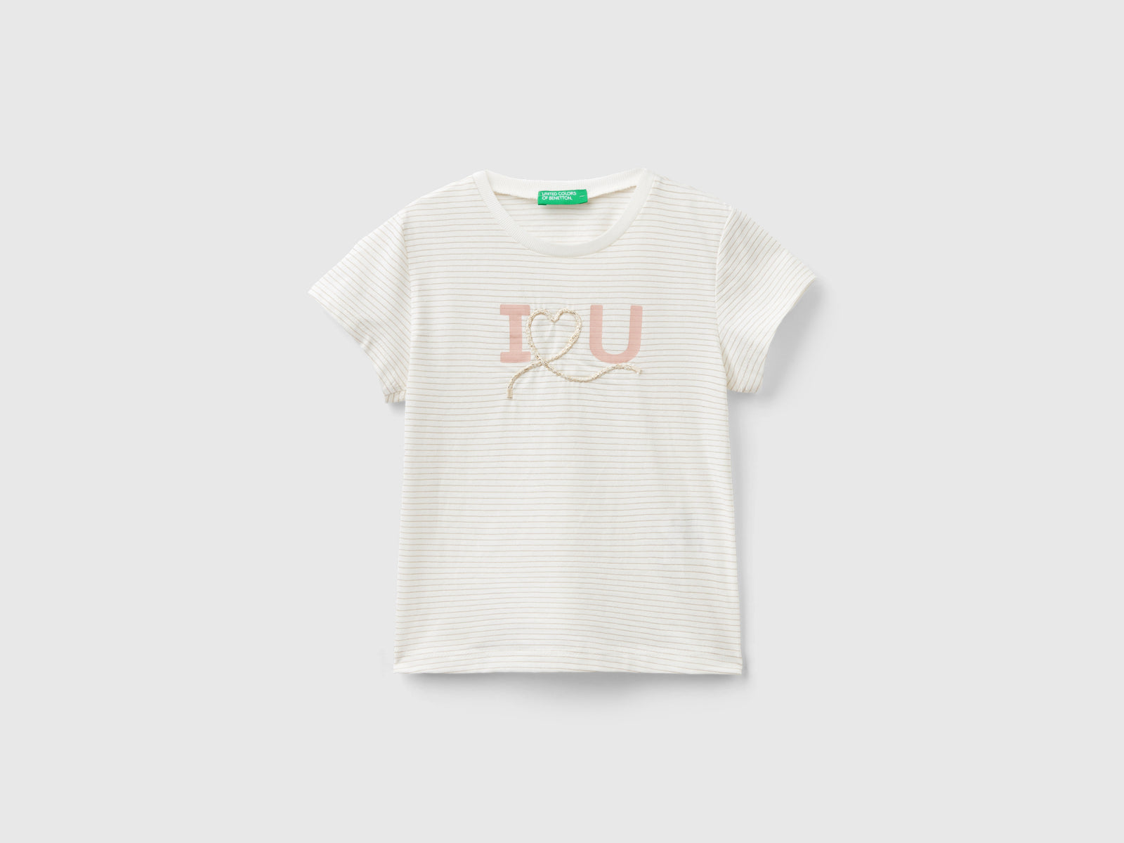 T-shirt con ricamo in corda da bimba bianco panna | Benetton Outlet