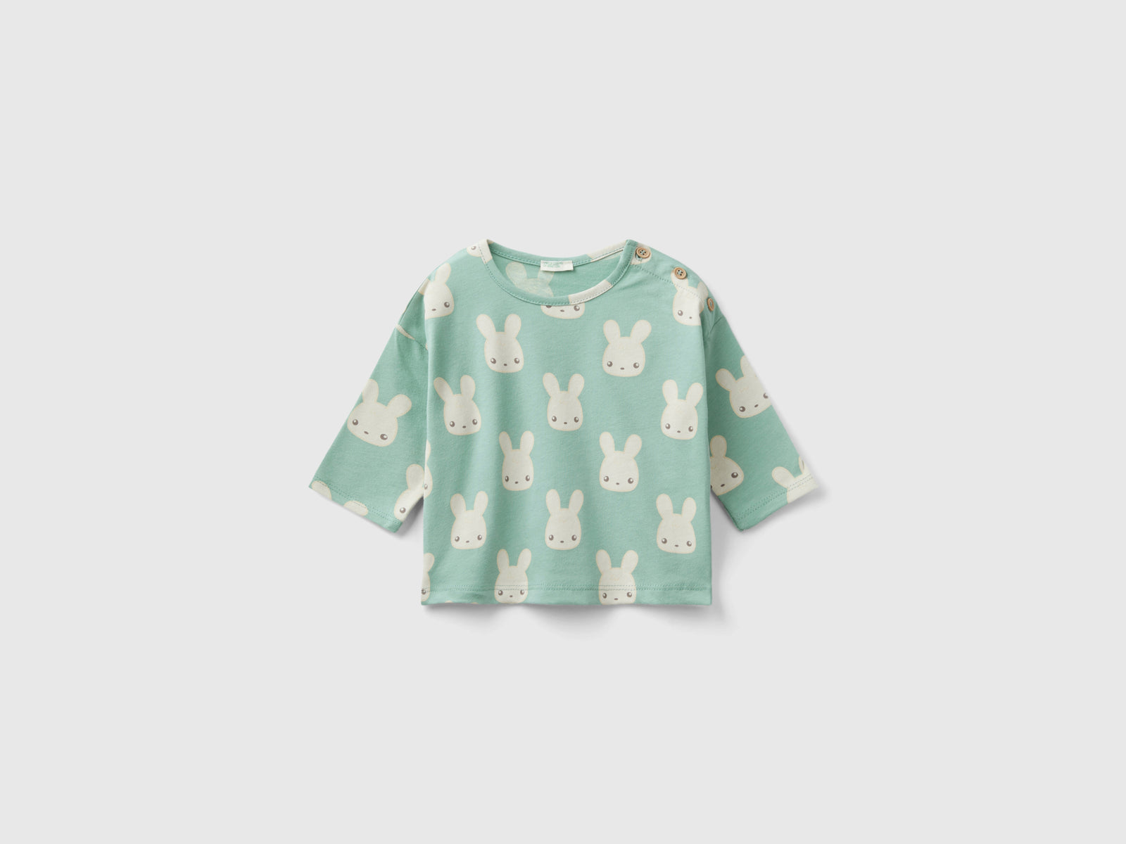 Maglietta stampata in caldo cotone da neonato verde | Benetton Outlet