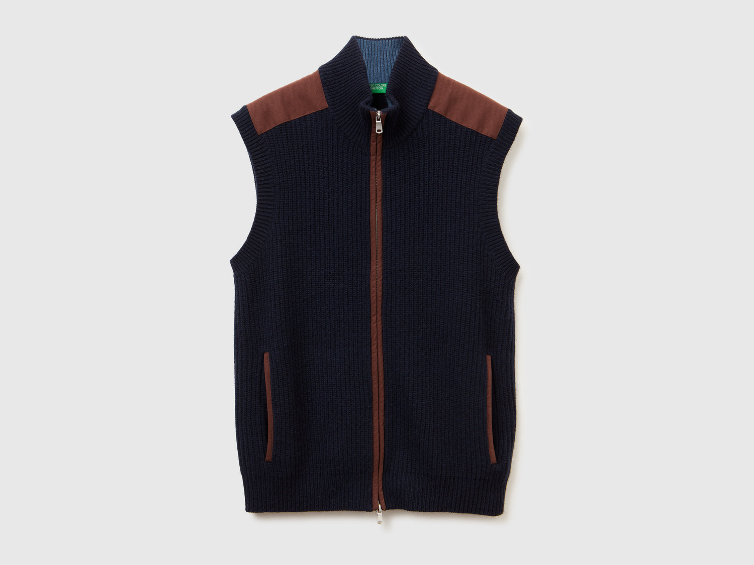 Gilet con zip in misto lana da uomo blu scuro | Benetton Outlet