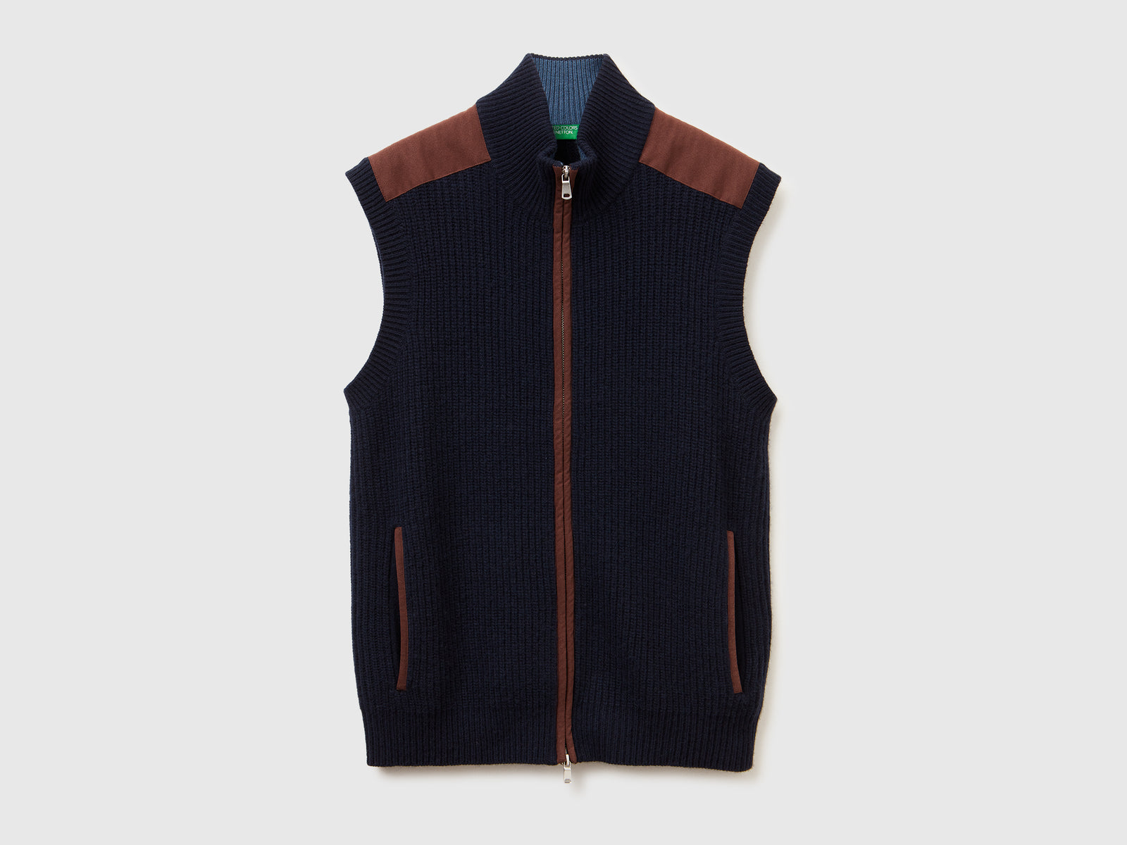 Gilet con zip in misto lana da uomo blu scuro | Benetton Outlet