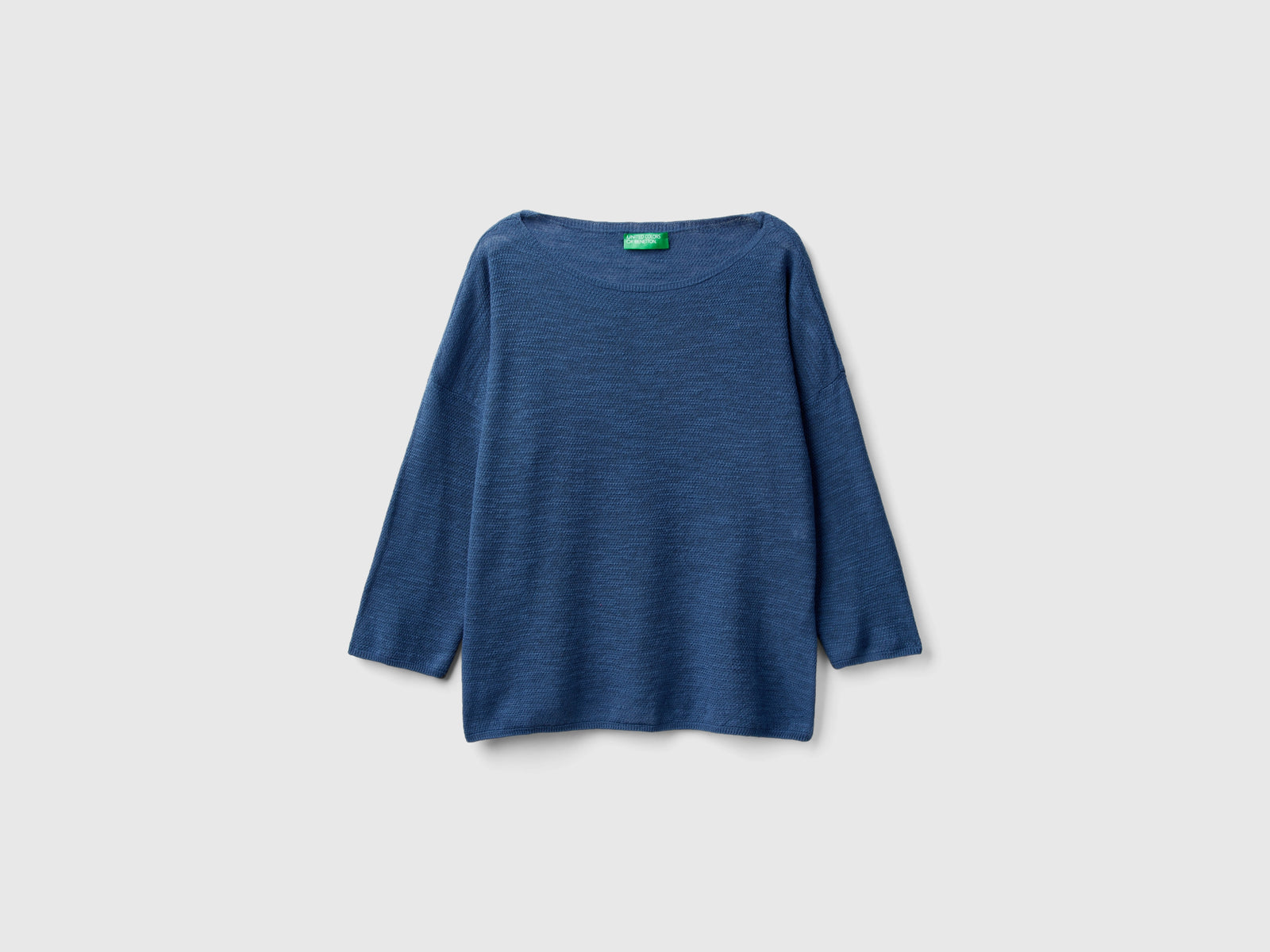 Maglia in misto lino con manica a 3/4 da donna avio | Benetton Outlet