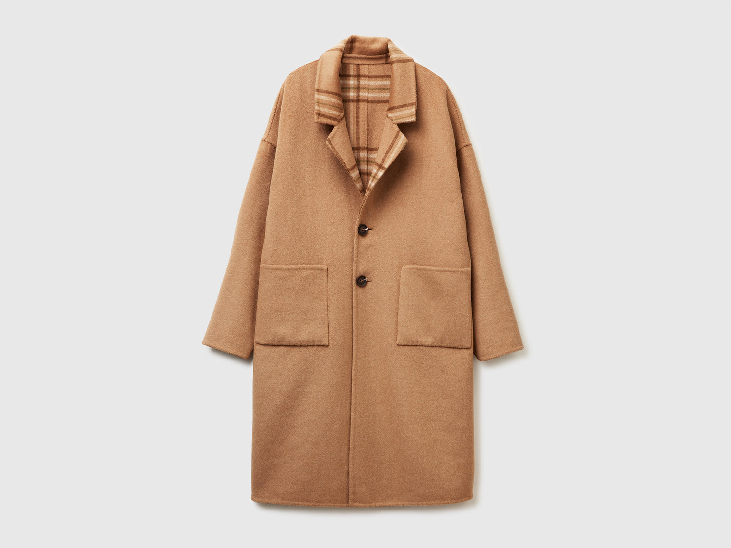 Cappotto reversibile in misto lana da donna cammello | Benetton Outlet