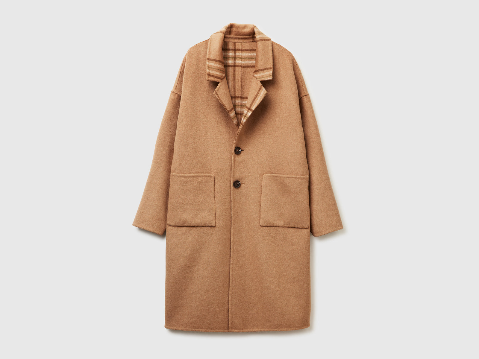 Cappotto reversibile in misto lana da donna cammello | Benetton Outlet