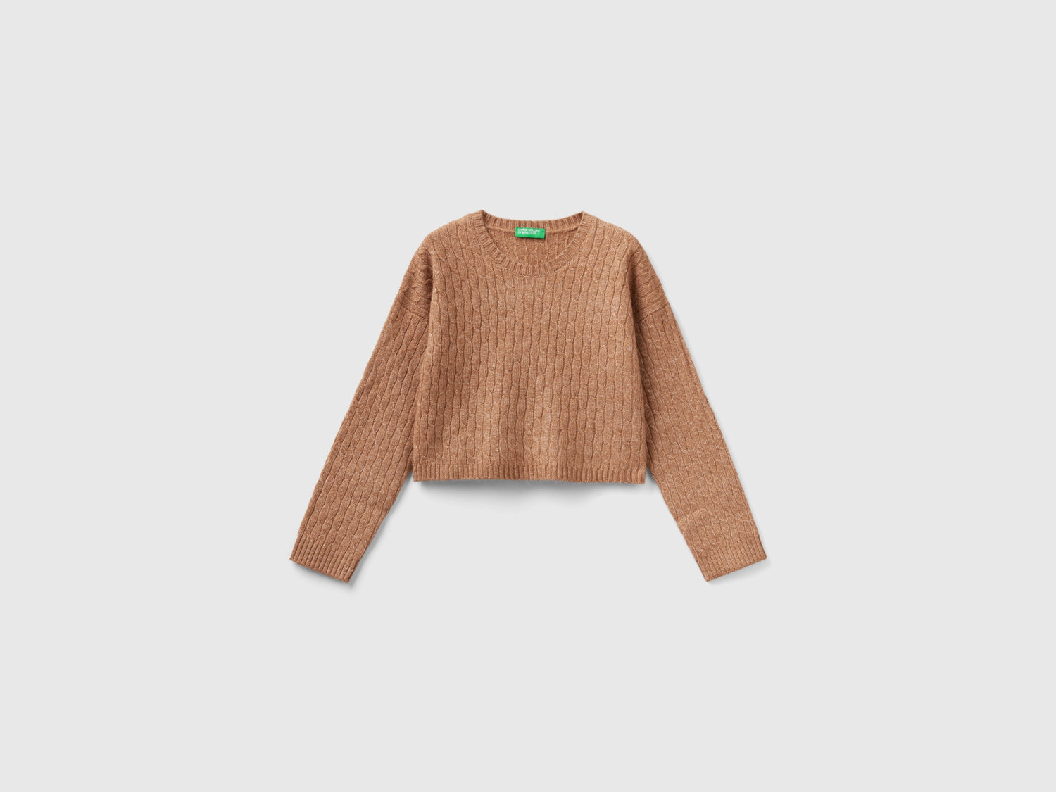 Maglione con trecce da bambina cammello | Benetton Outlet
