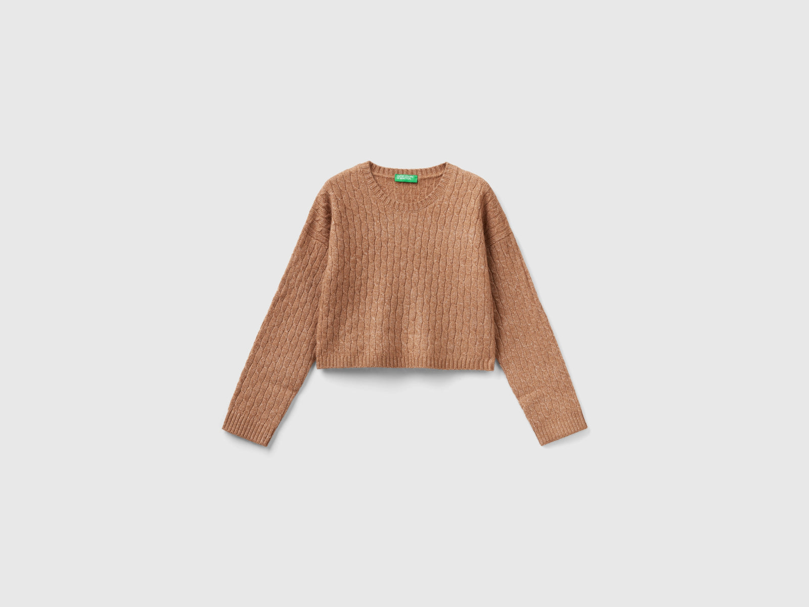 Maglione con trecce da bambina cammello | Benetton Outlet