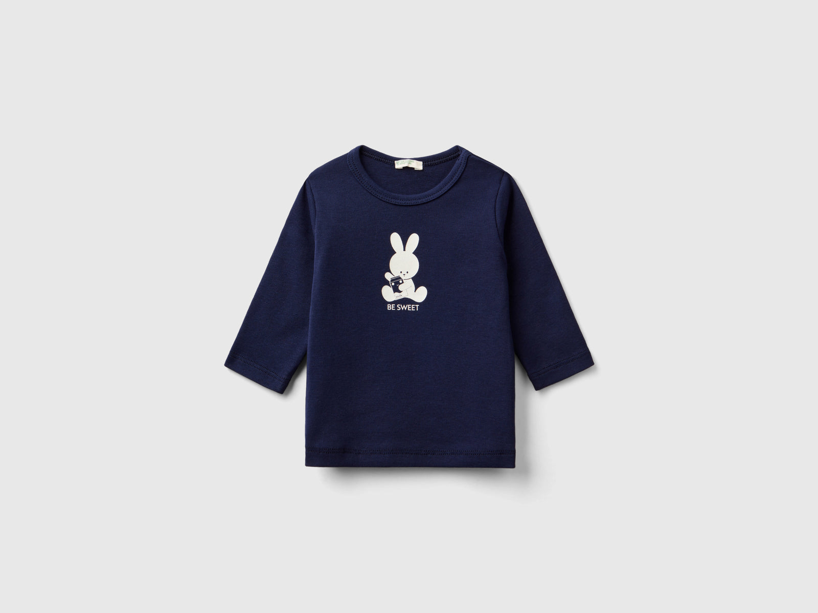 T-shirt manica lunga 100% cotone bio da neonato blu scuro | Benetton Outlet
