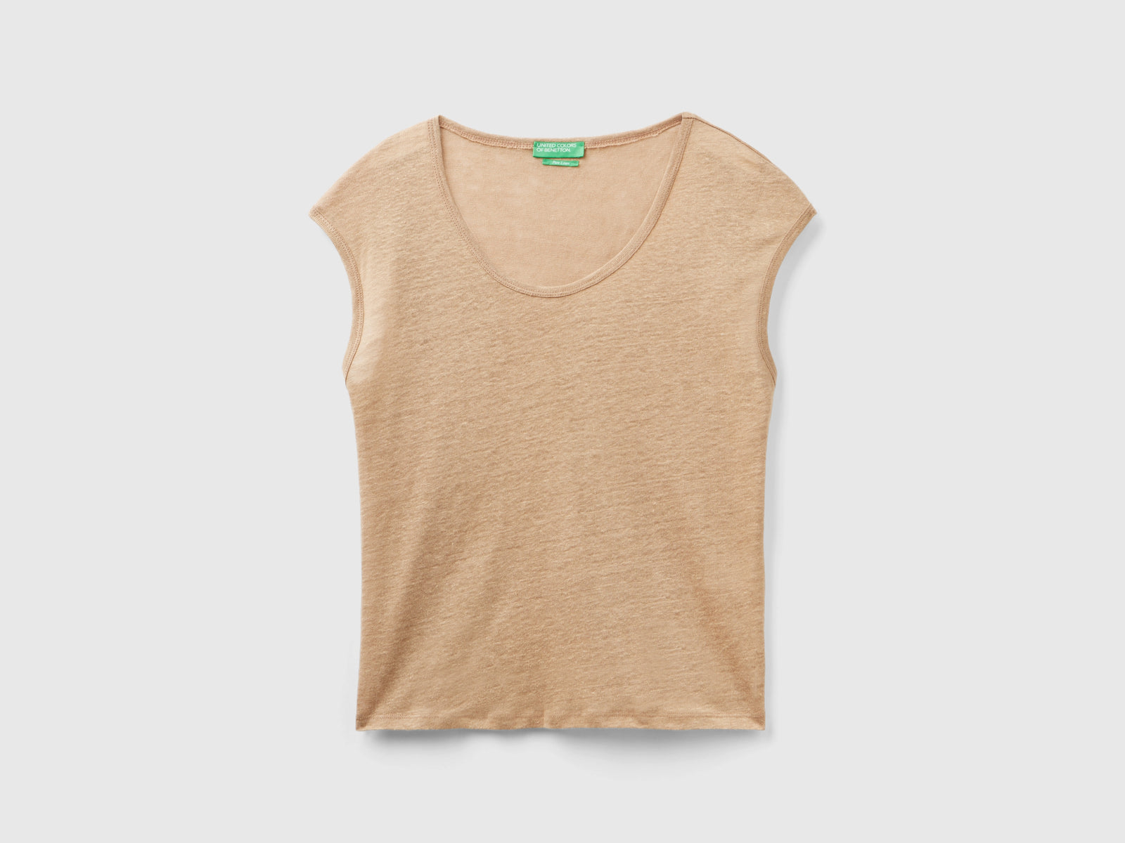 Maglietta scollo ampio in puro lino da donna beige | Benetton Outlet