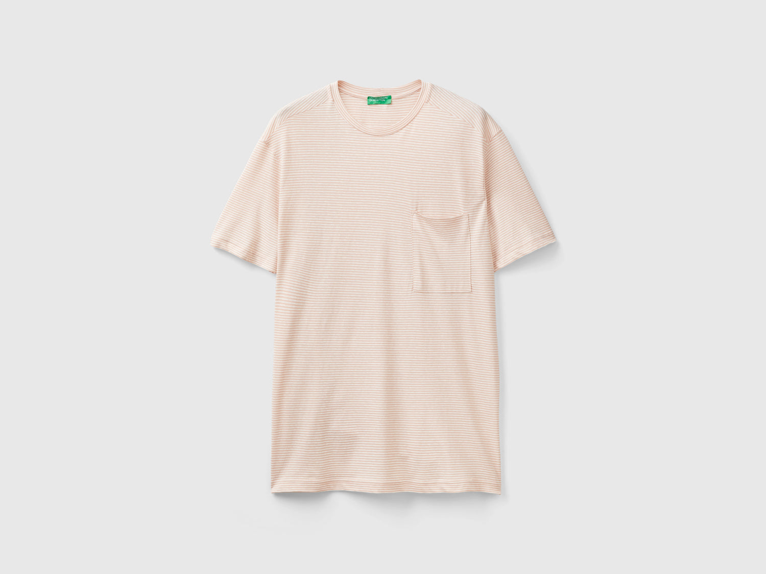 T-shirt rigata in misto lino da uomo rosa tenue | Benetton Outlet