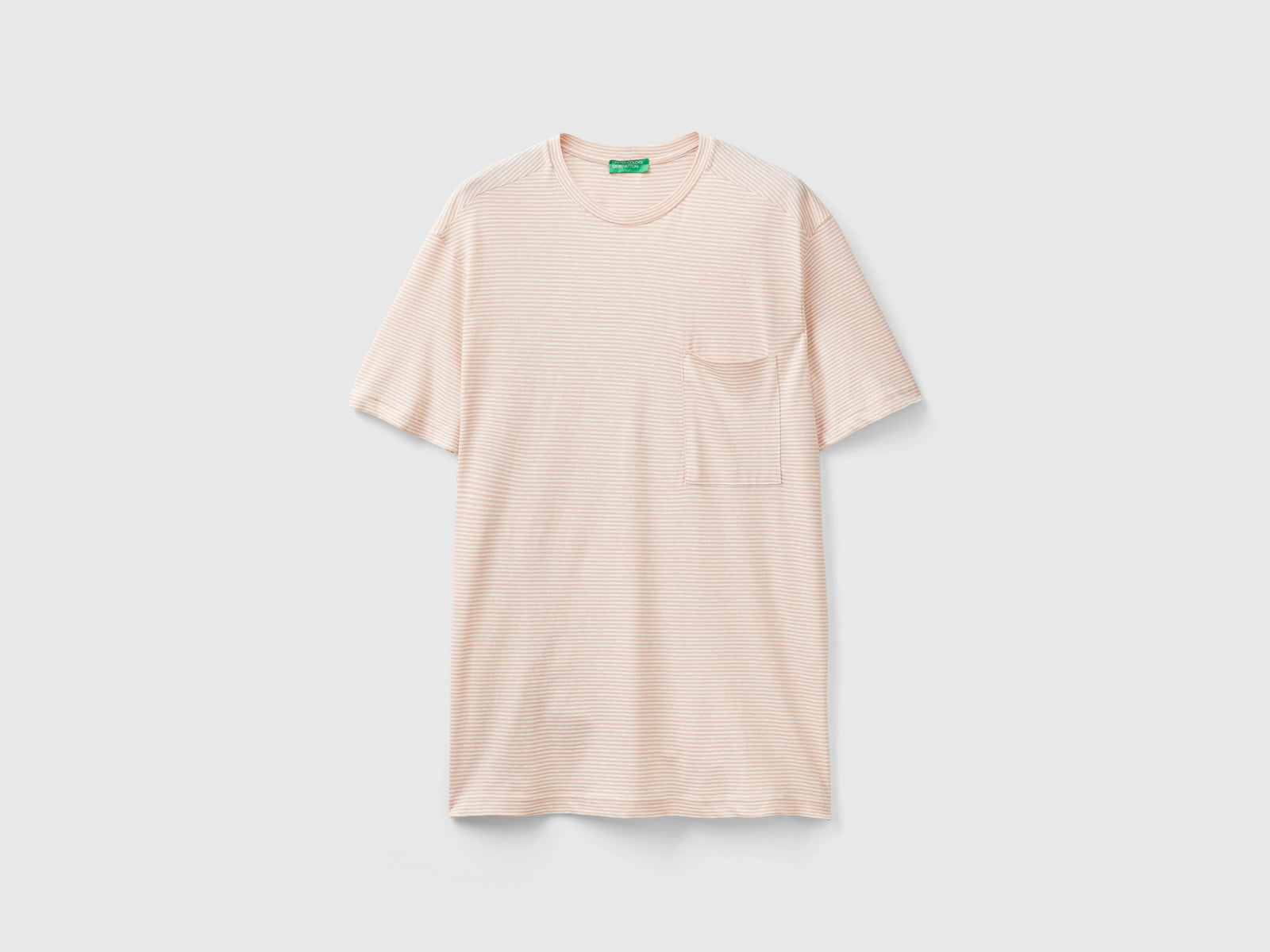 T-shirt rigata in misto lino da uomo rosa tenue | Benetton Outlet