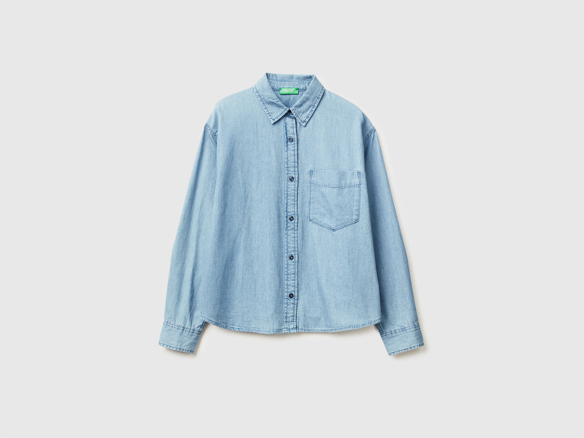 Camicia cropped in chambray