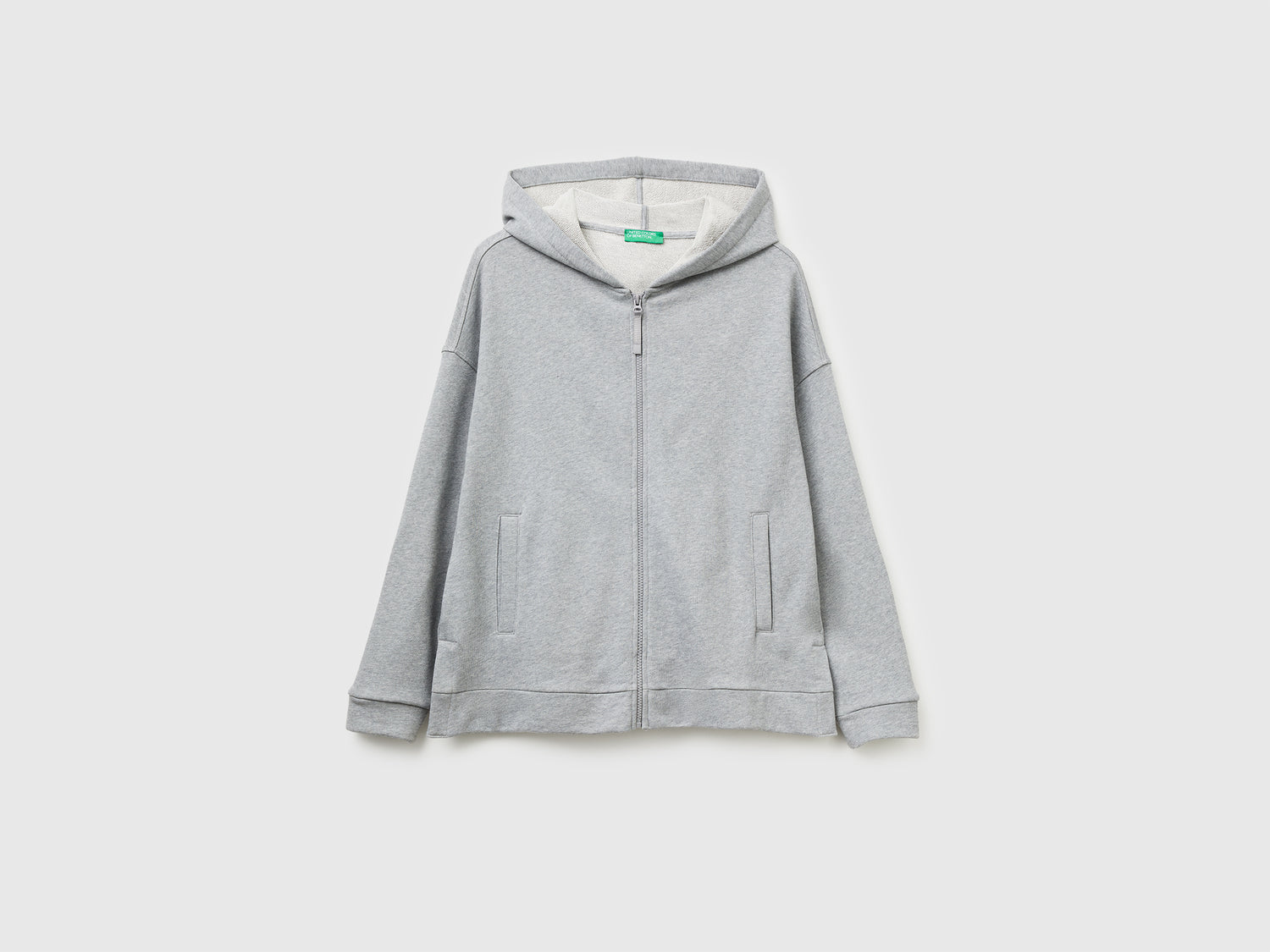 Felpa 100% cotone con zip e cappuccio da donna grigio chiaro | Benetton Outlet