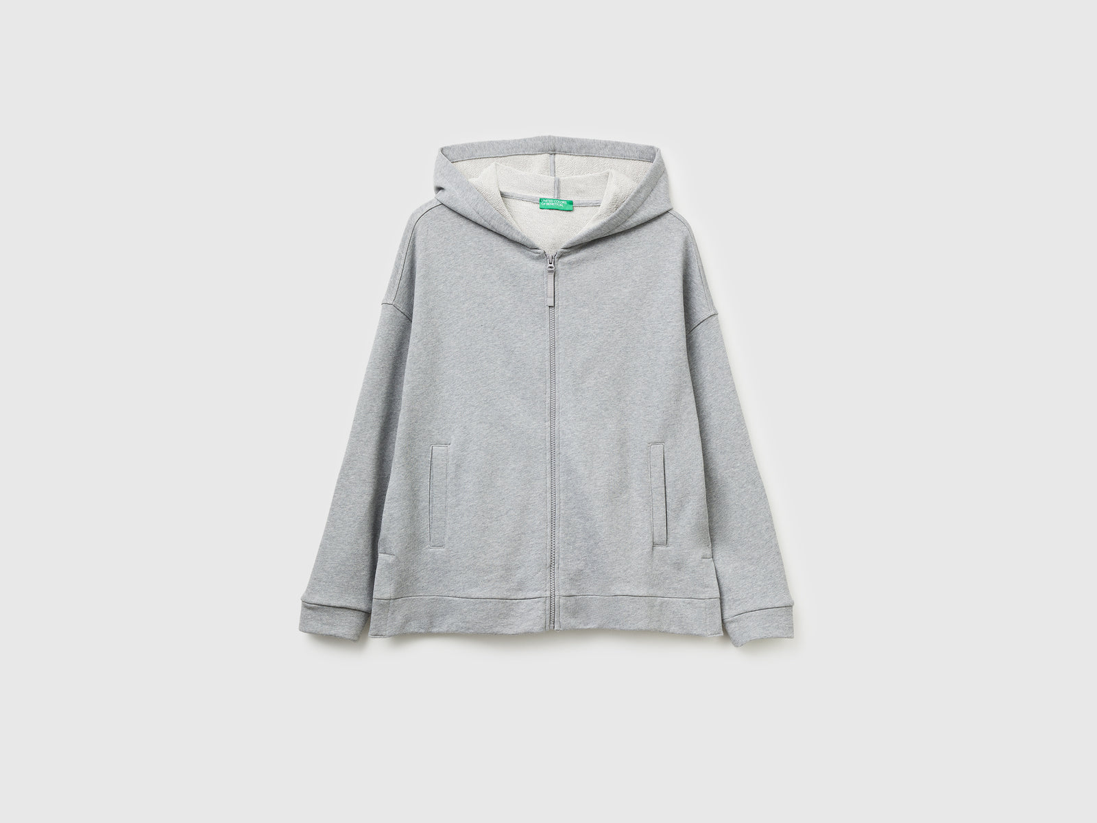 Felpa 100% cotone con zip e cappuccio da donna grigio chiaro | Benetton Outlet