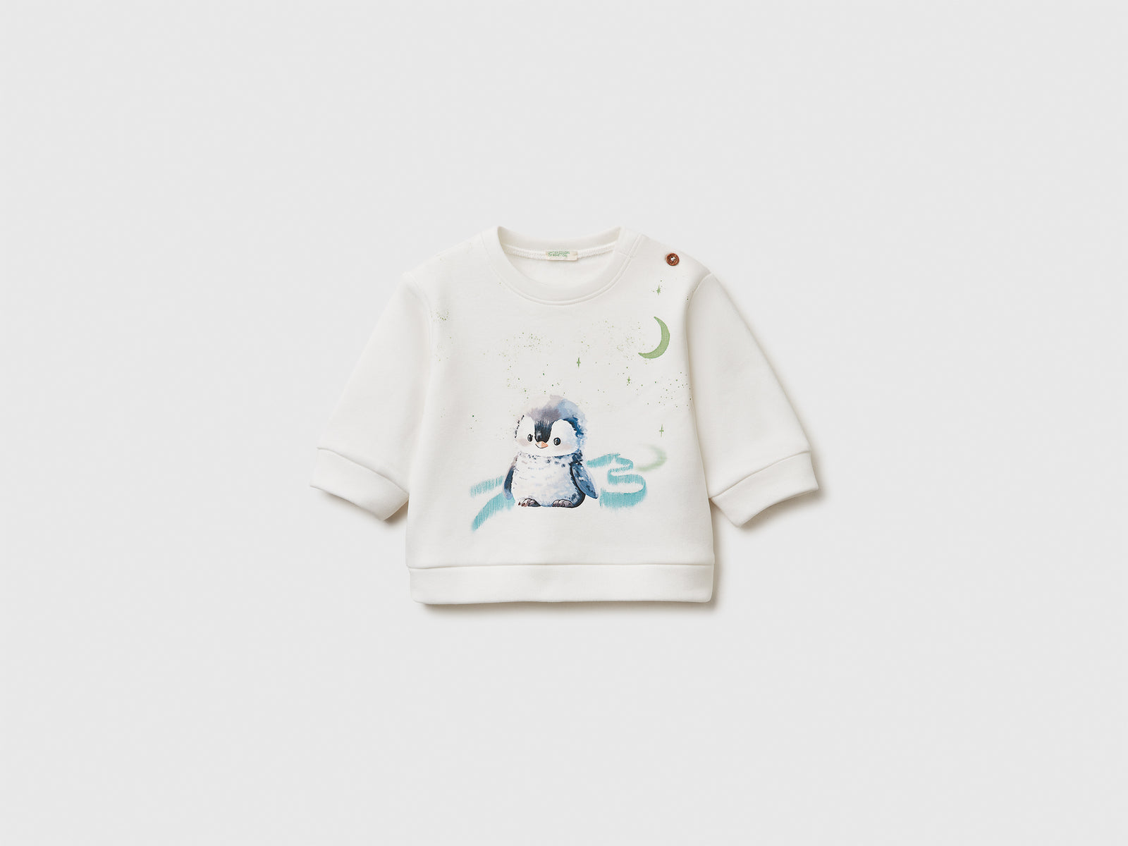 Felpa con stampa in misto cotone da neonato bianco panna | Benetton Outlet