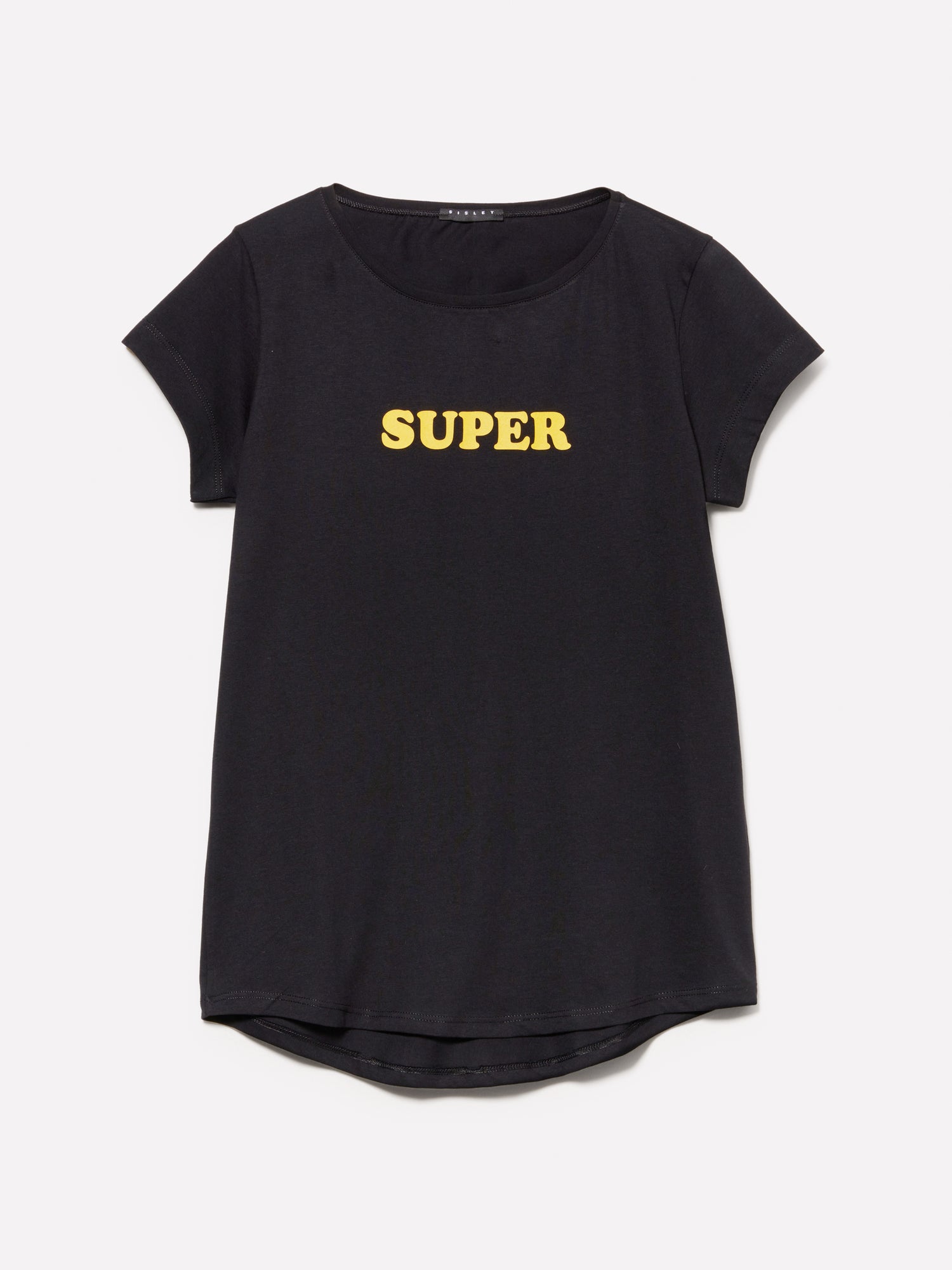 T-shirt 100% cotone bio con stampa lettering da donna nero | Sisley Outlet