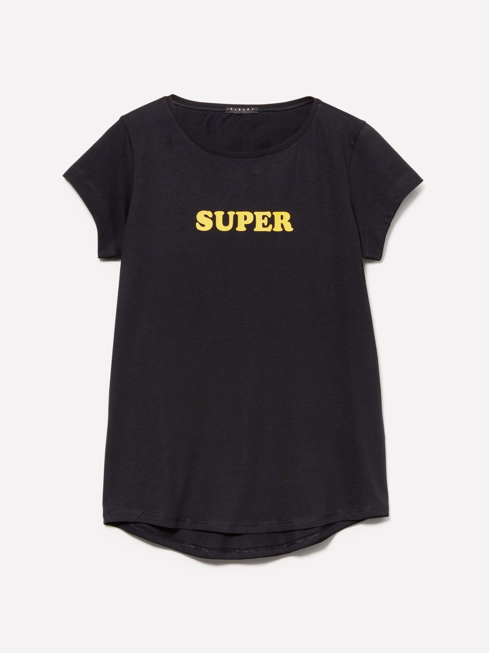 T-shirt 100% cotone bio con stampa lettering da donna nero | Sisley Outlet