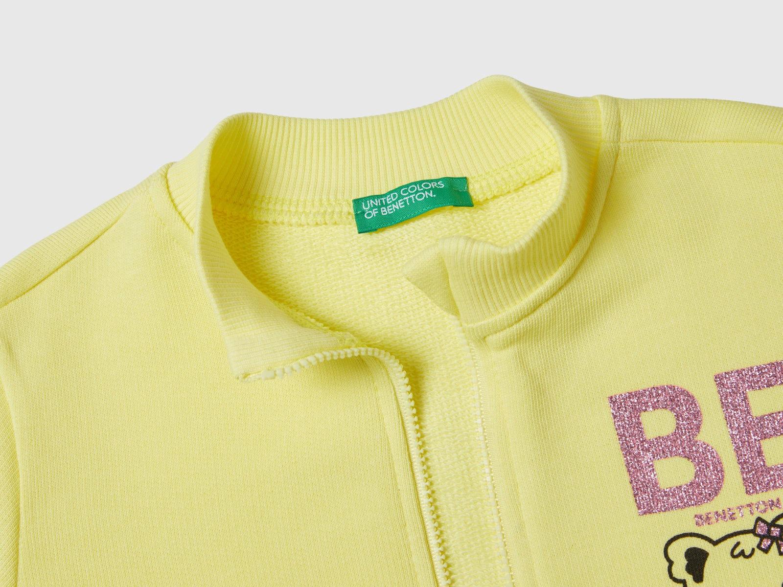 Felpa con zip in cotone bio da bimba giallo 2 | Benetton Outlet