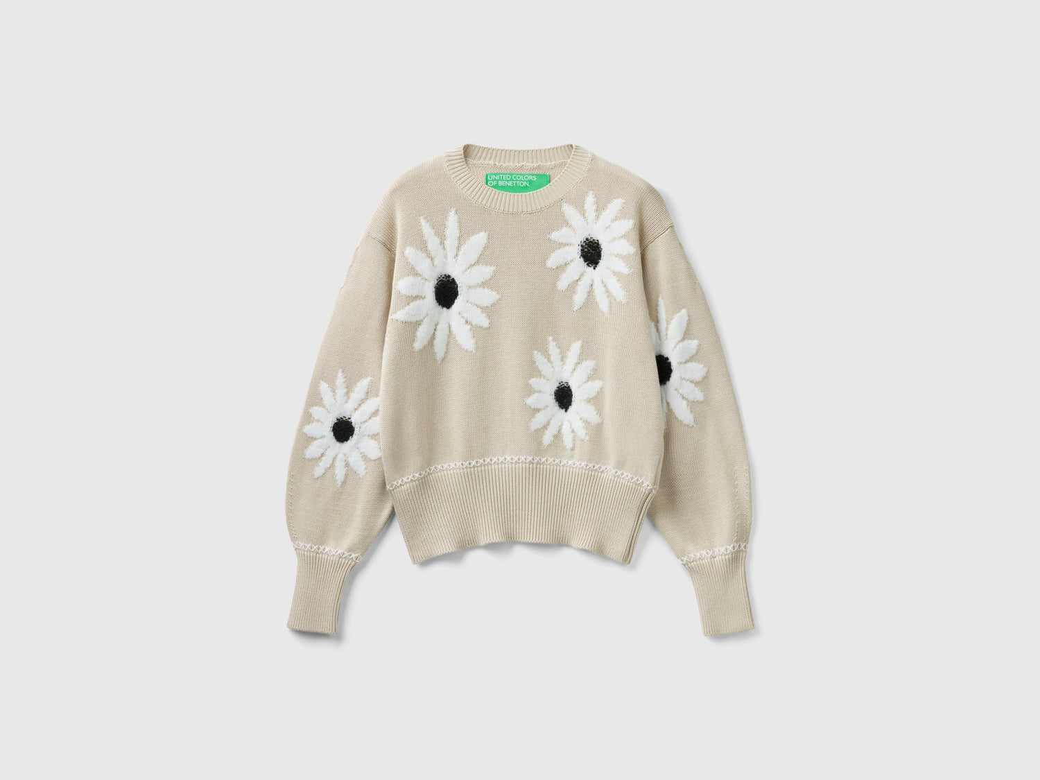 Maglione con intarsi fiori da donna beige | Benetton Outlet