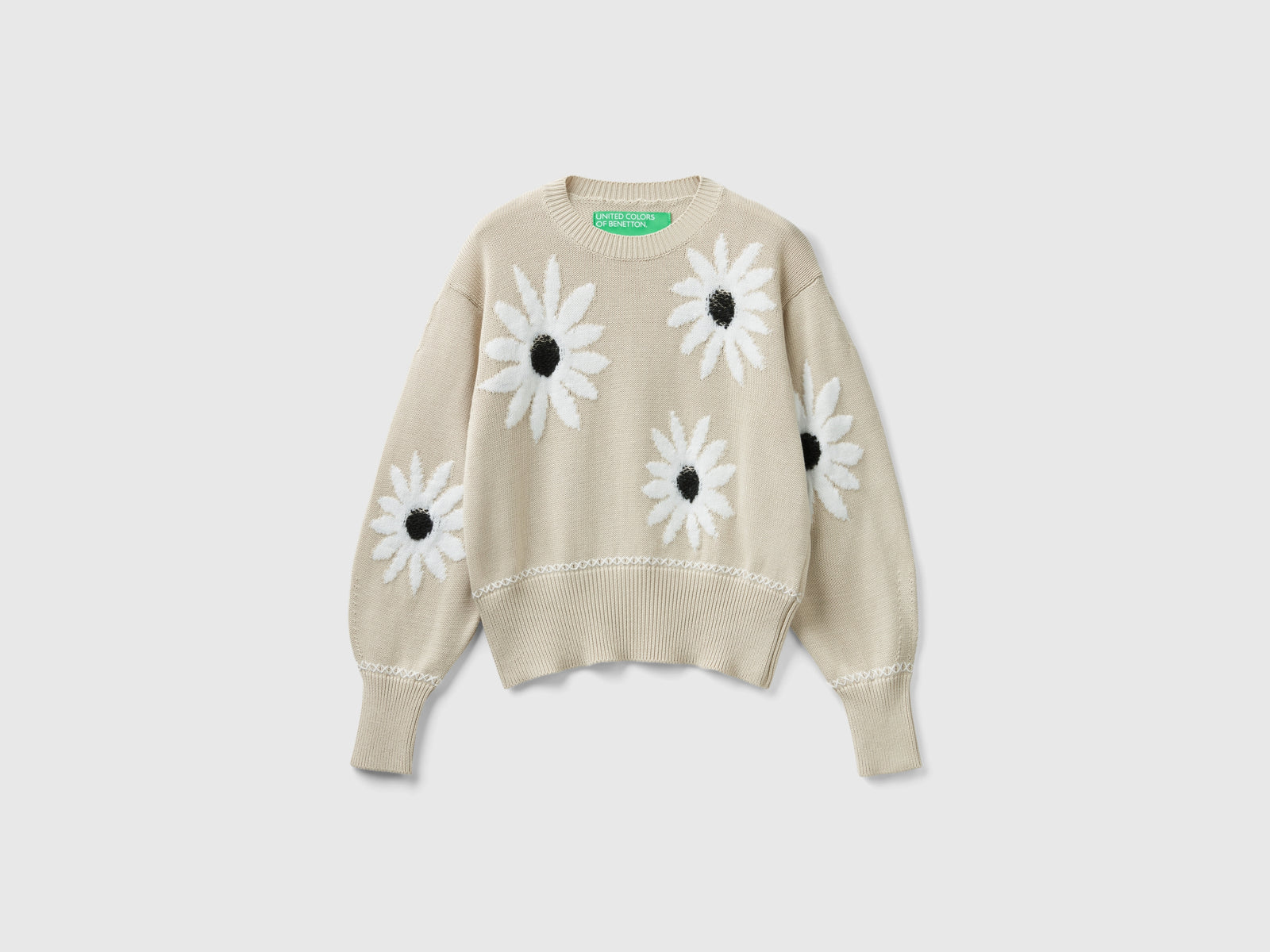 Maglione con intarsi fiori da donna beige | Benetton Outlet