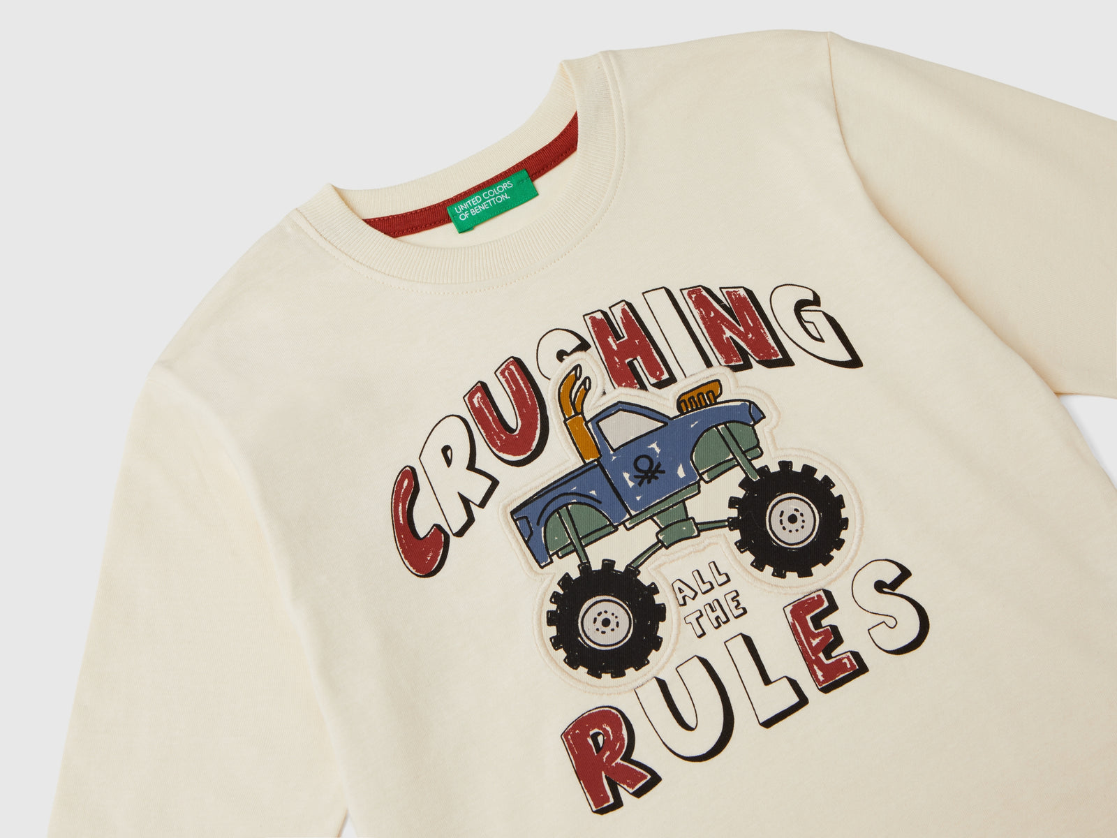 Maglietta con stampa e applicazione da bimbo bianco panna 3 | Benetton Outlet