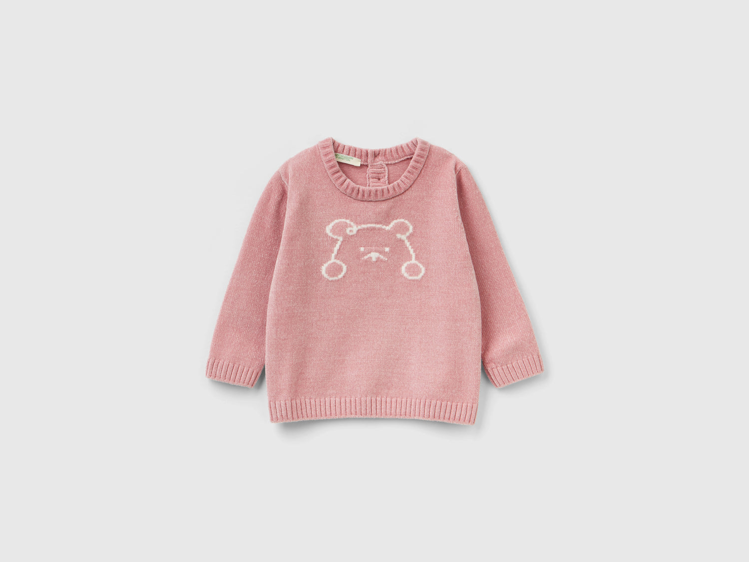 Maglioncino in ciniglia con intarsio da neonato rosa | Benetton Outlet
