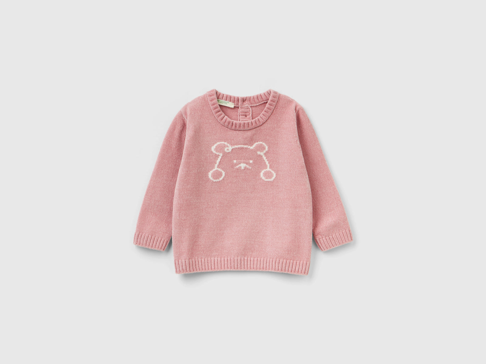 Maglioncino in ciniglia con intarsio da neonato rosa | Benetton Outlet