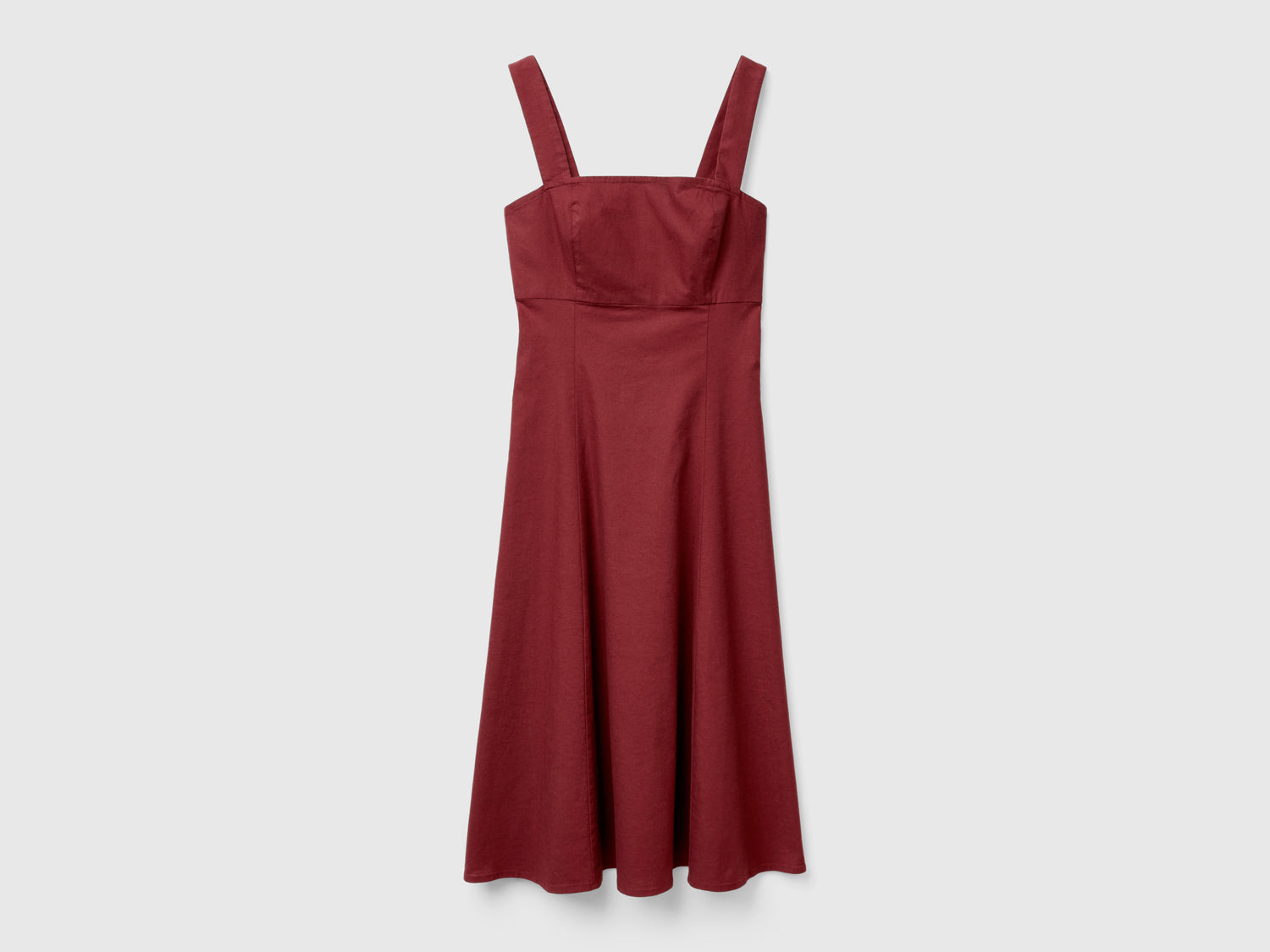 Vestito scollo quadrato in misto lino da donna bordeaux | Benetton Outlet