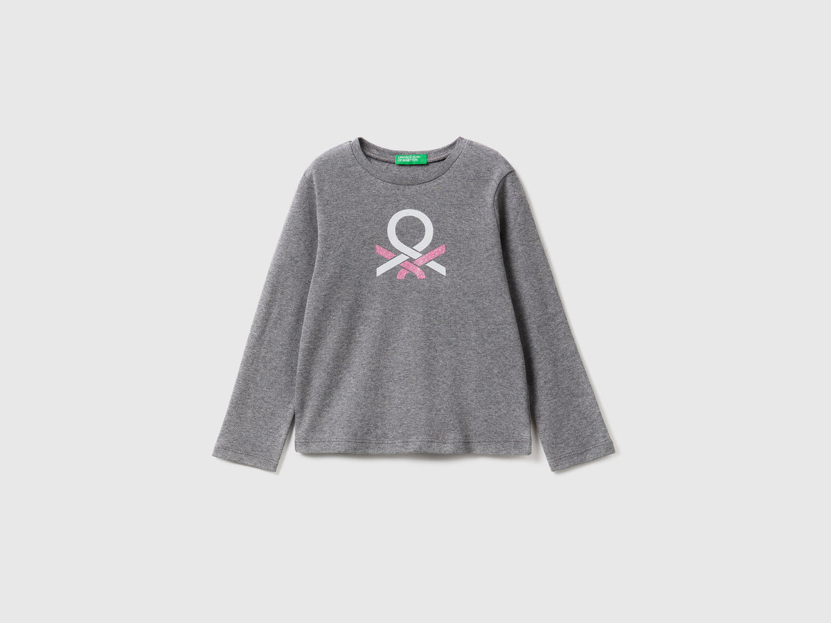 T-shirt in cotone bio con stampa glitter