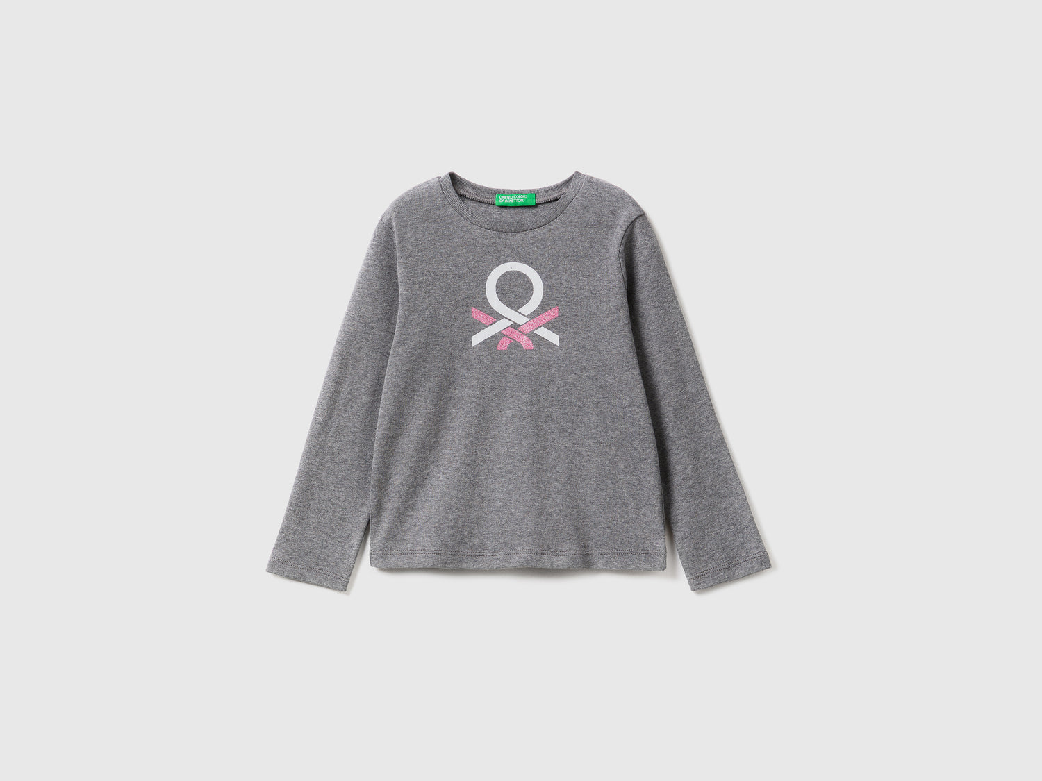 T-shirt in cotone bio con stampa glitter da bimba grigio scuro | Benetton Outlet