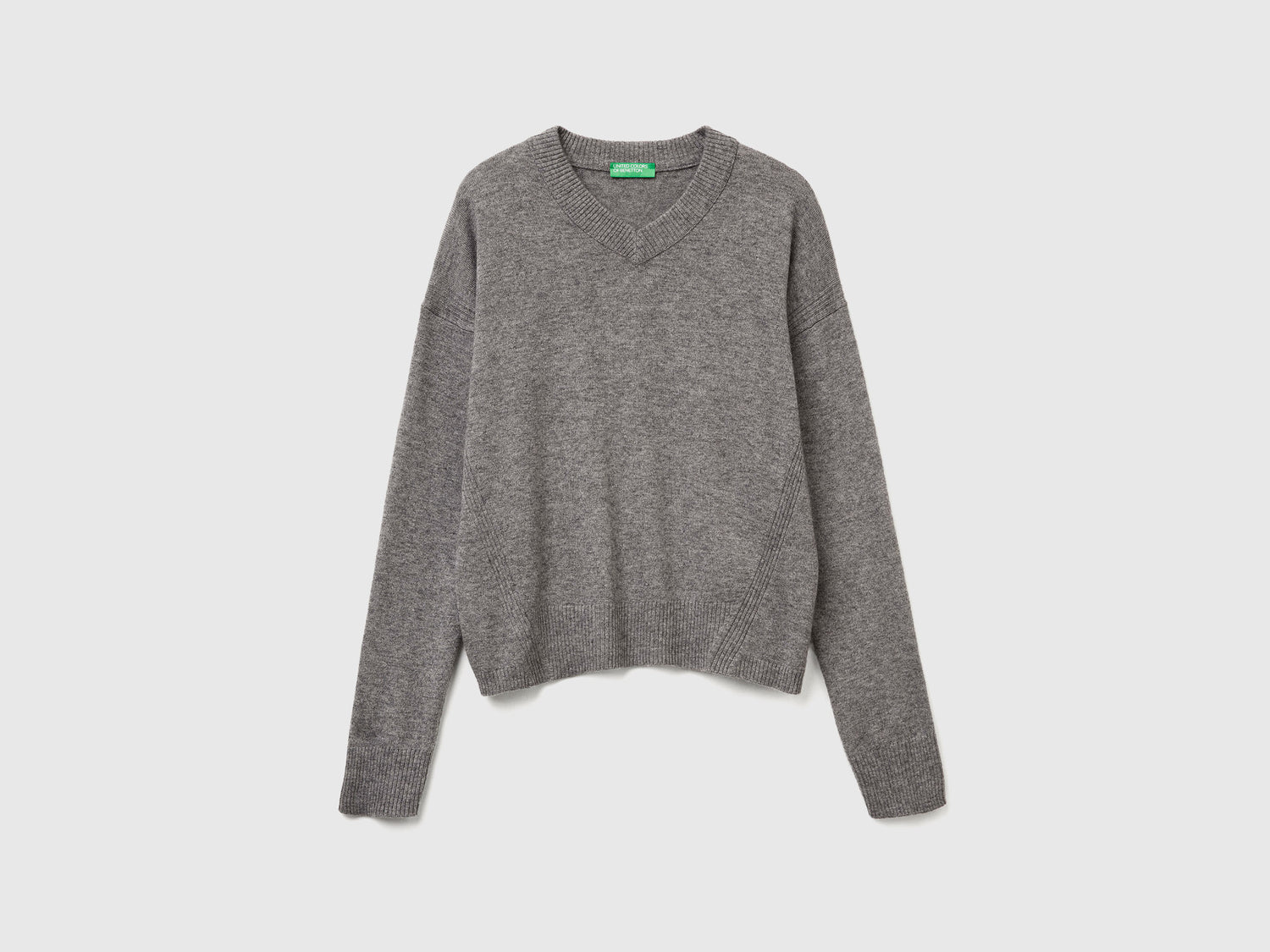 Maglione con scollo a V da donna grigio scuro | Benetton Outlet