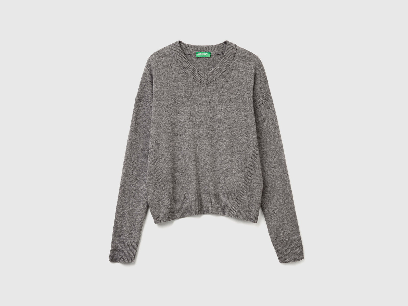 Maglione con scollo a V da donna grigio scuro | Benetton Outlet