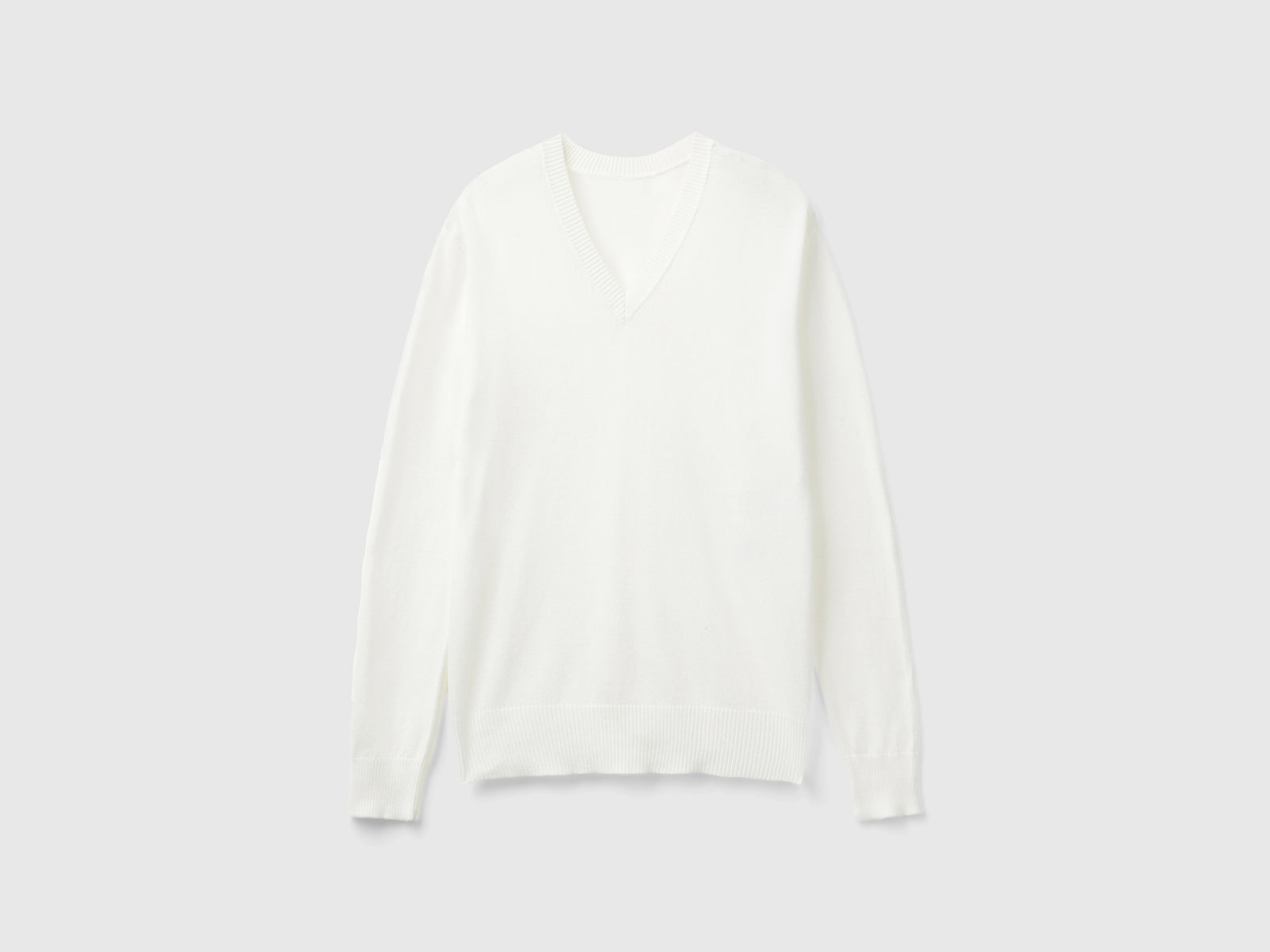 Maglia scollo a V in misto Modal da donna bianco panna | Benetton Outlet