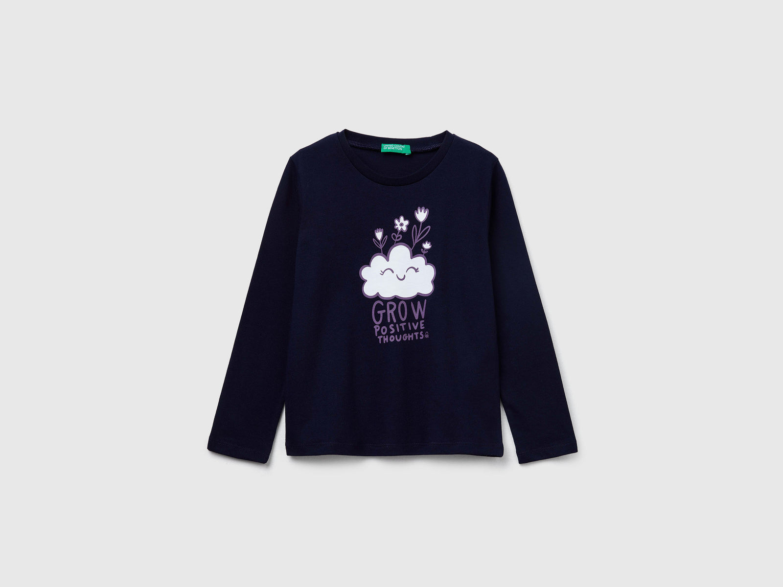 Maglietta regular fit con stampa da bimba blu scuro | Benetton Outlet