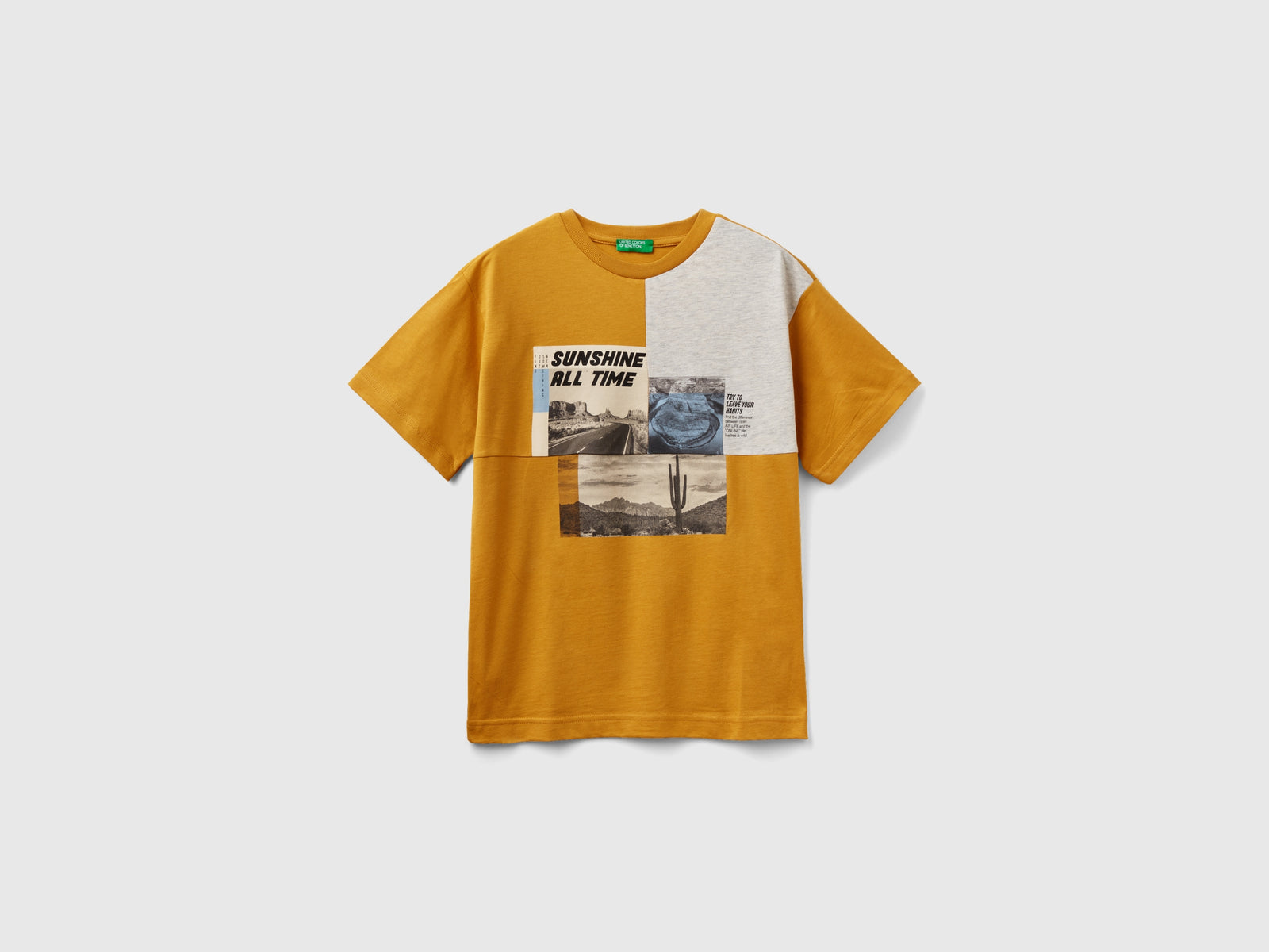 Maglietta con stampa fotografica da bambino senape | Benetton Outlet