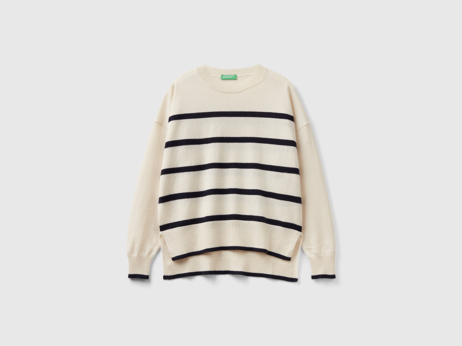 Maglia con righe in puro cashmere da donna bianco panna | Benetton Outlet