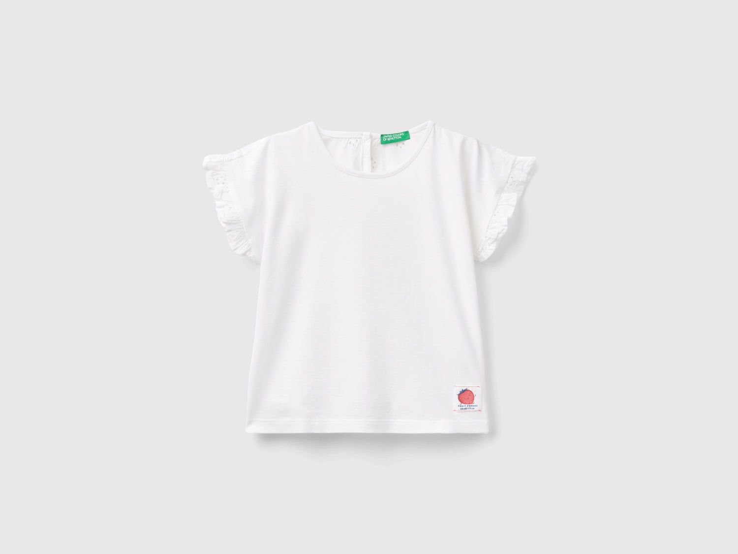T-shirt con rouches e ricami sangallo da bimba bianco | Benetton Outlet