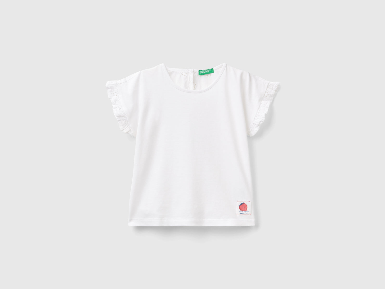T-shirt con rouches e ricami sangallo da bimba bianco | Benetton Outlet