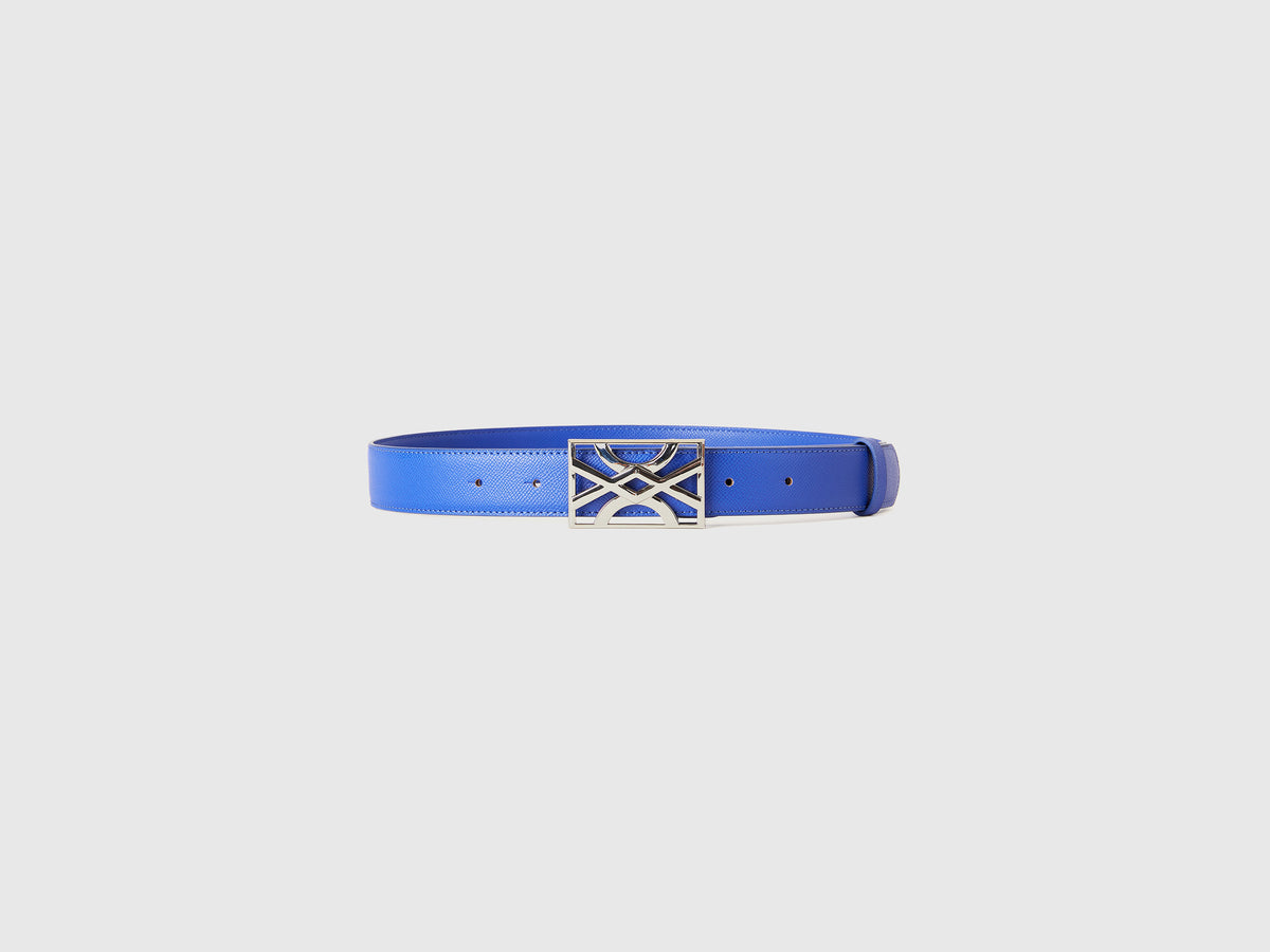 Cintura blu con fibbia logata